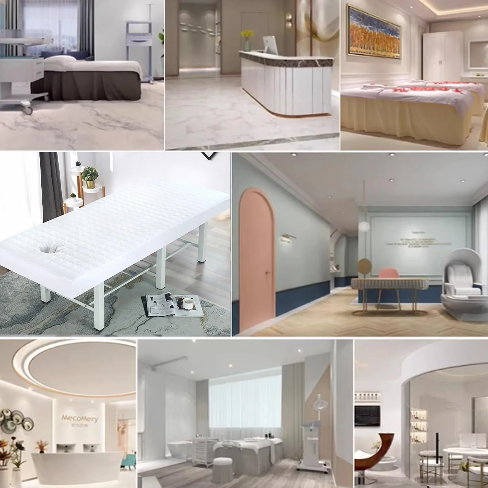 Colchoneta Masaje Grueso Antideslizante con Orificio 70x190 cm Blanca para SPA Hotel Salón
