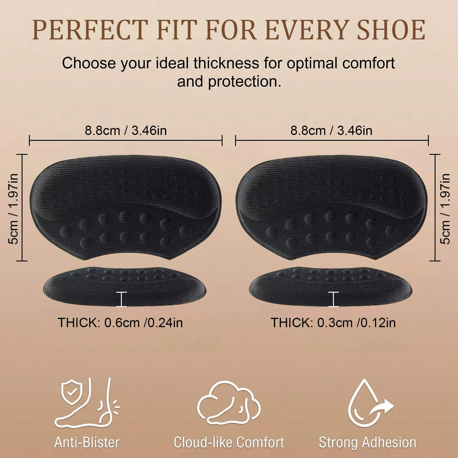Taloneras para Zapatos Reductor de Talla Protector Talón Autoadhesiva 2 Grosores 3mm 6mm Negro Beige