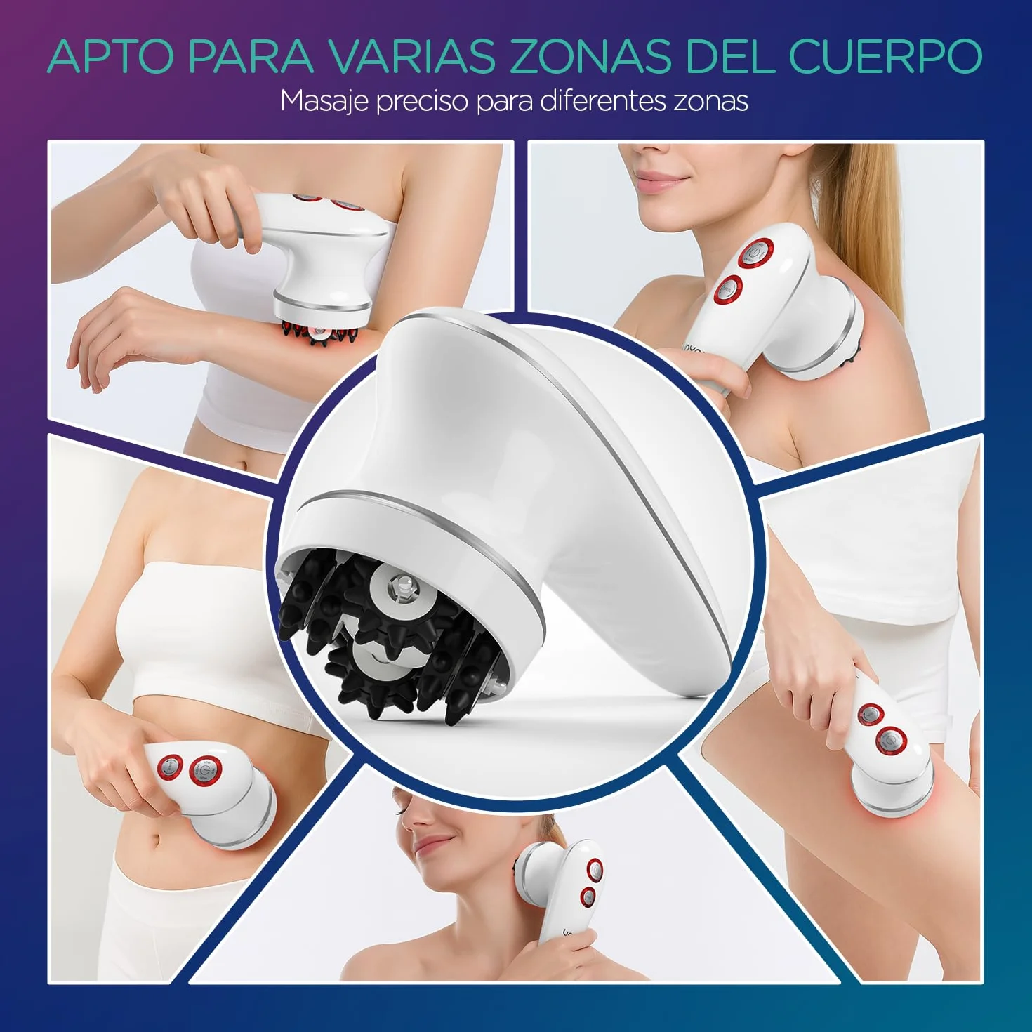 VOYOR Masajeador Anticelulítico Eléctrico IPX7 Impermeable Recargable 3 Cabezas