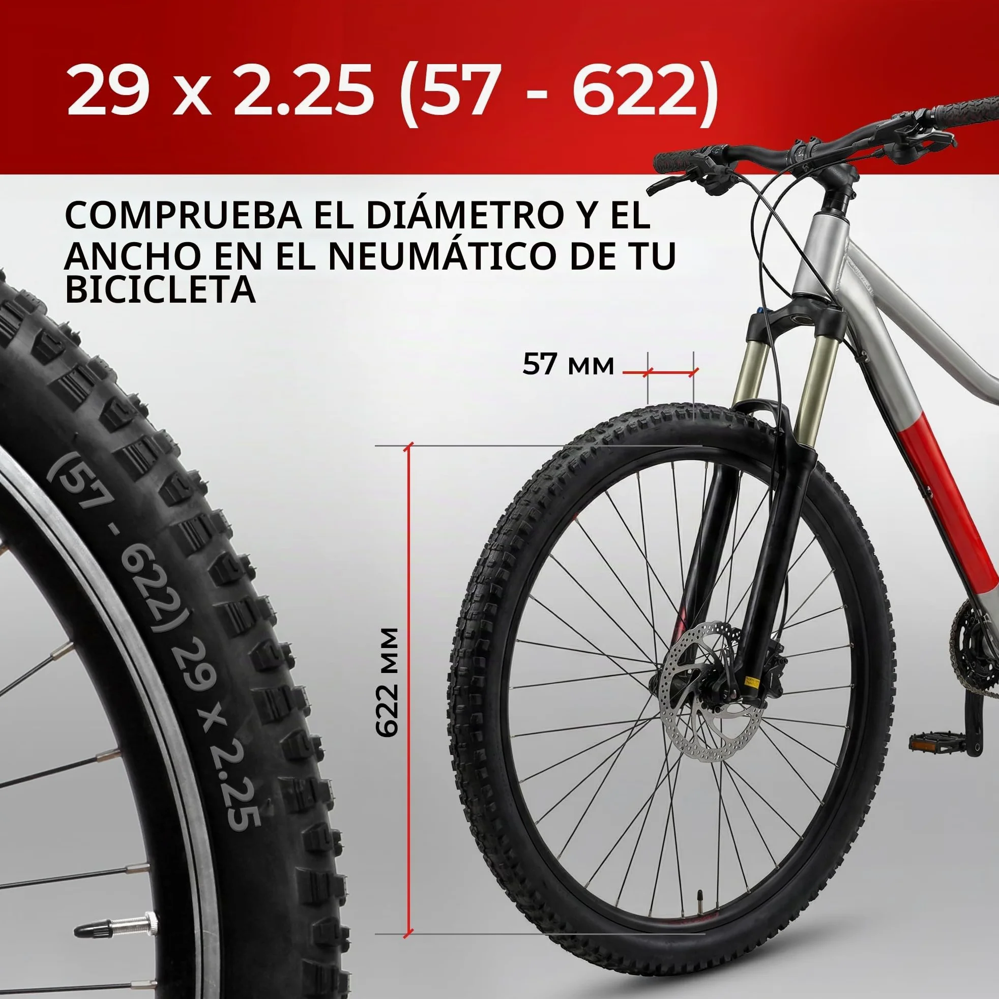 Fincci Cubiertas MTB 29 x 2.25 Pulgadas con 2 Camara de Aire 57-622 - Neumáticos Plegable 29 con 1mm Antipinchazos para Adulto, Gravel, Montaña, Eléctrica, Mountain Bike y Bicicleta Carretera