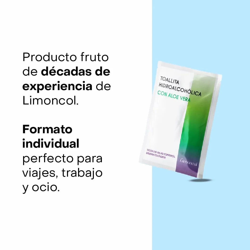 Toallitas Hidroalcohólicas con Aloe Vera, 70% Alcohol, 100 unidades