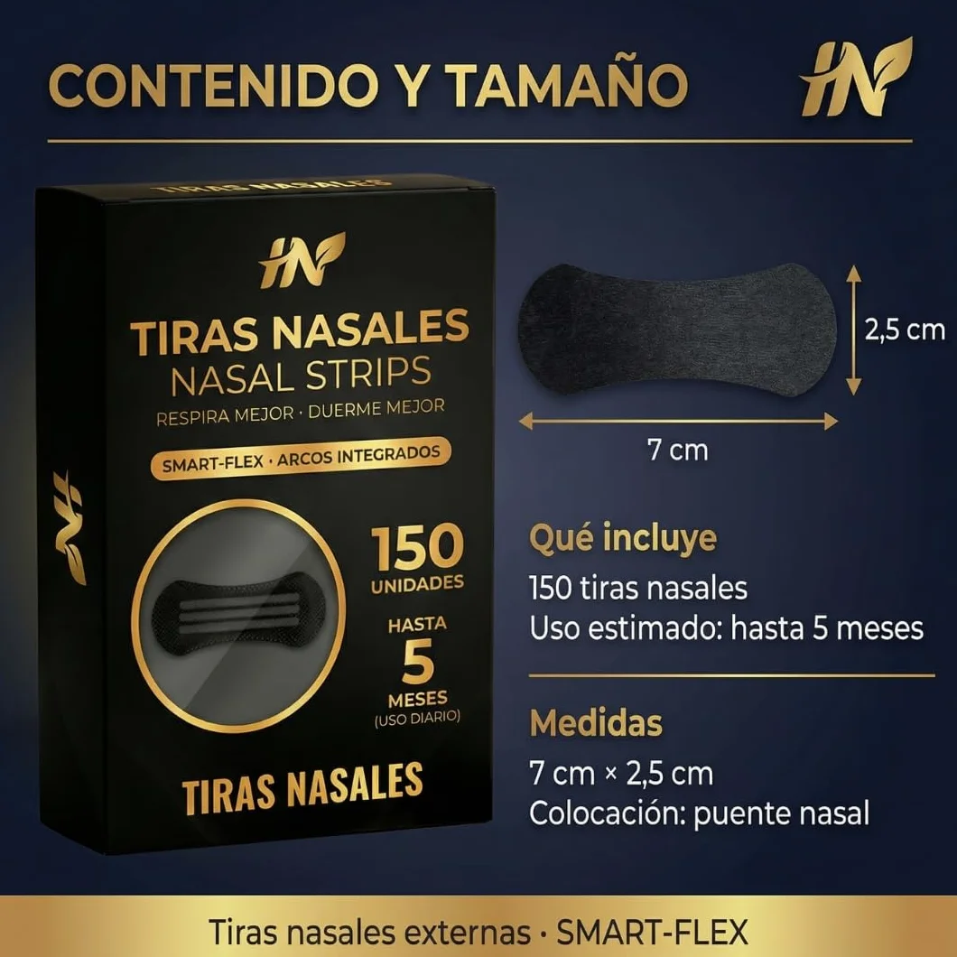 HN PACK AHORRO 150 Tiras Nasales Deportivas - Dilatador Nasal Antironquidos - Alivia Congestión Nasal - Nasal Strips Negras