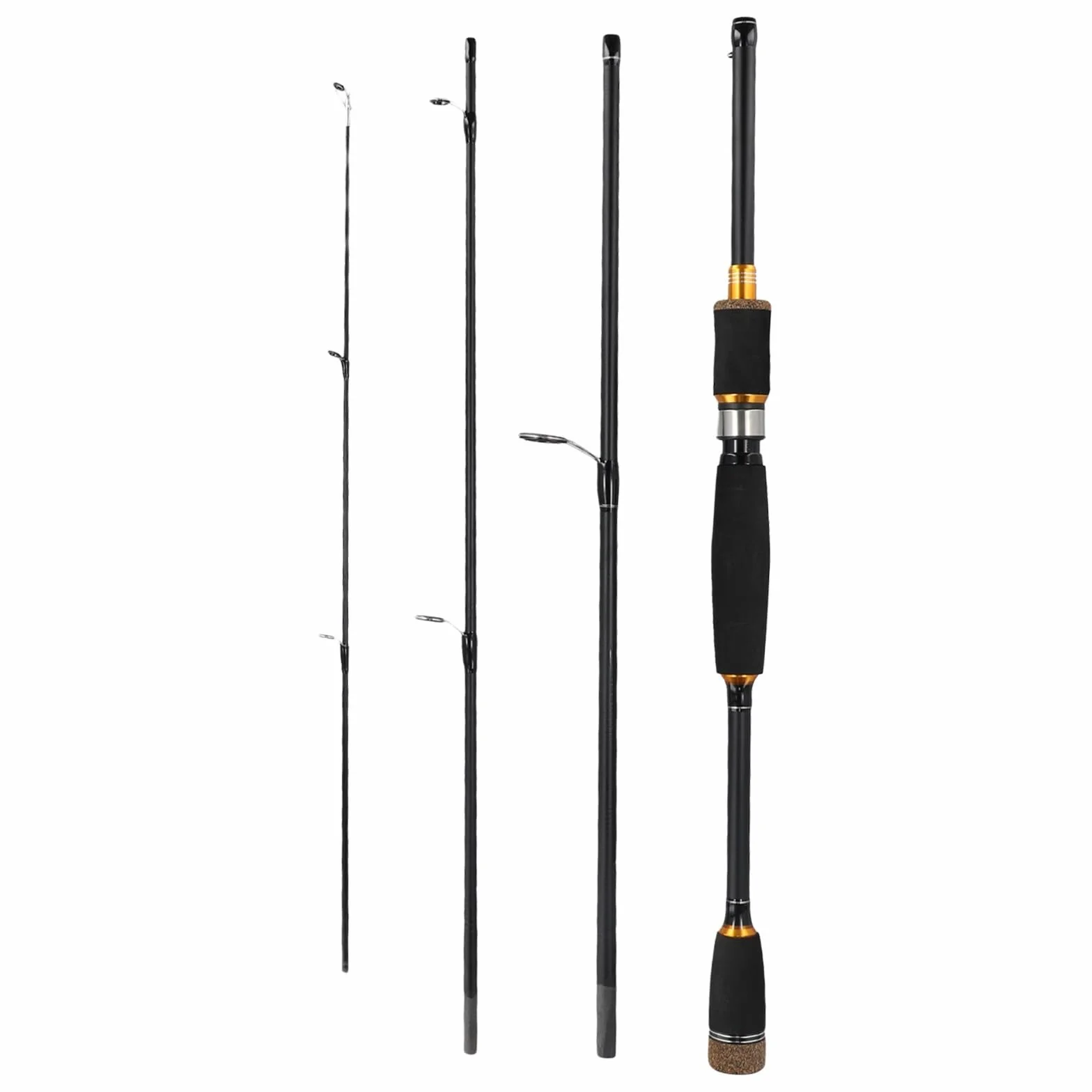 Honseadek Caña de pescar de fibra de carbono de 1,8/2,1 m, acción ML, diseño de viaje de 4 secciones, plegado de 46 cm, agarre de EVA, anillos guía antibobinado, capacidad de carga de 2500 g