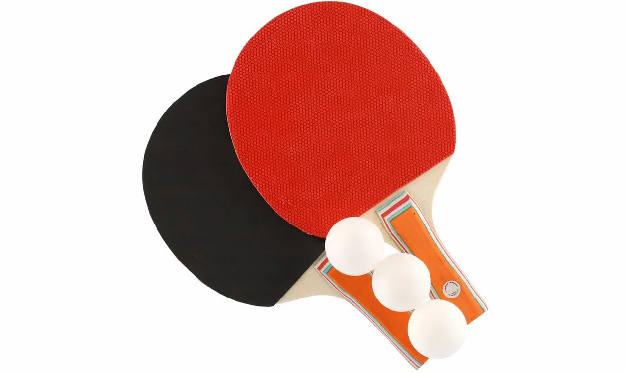 Juego de tenis de mesa – 2 raquetas (rojo/negro) y 3 pelotas – Kit de ocio para interior y exterior, ideal para principiantes y familias