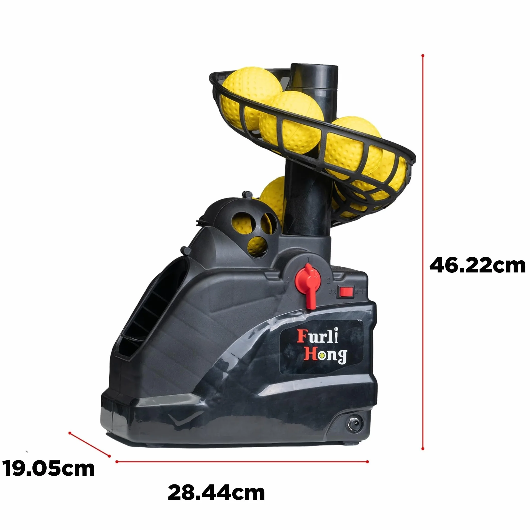 Furlihong 6802BH Lanzador de Pelotas 2 en 1 para Béisbol y Tenis, Velocidad de Lanzamiento Ajustable, Alimentado por Batería o Adaptador de Corriente, Pista Extendible, Ideal para Niños