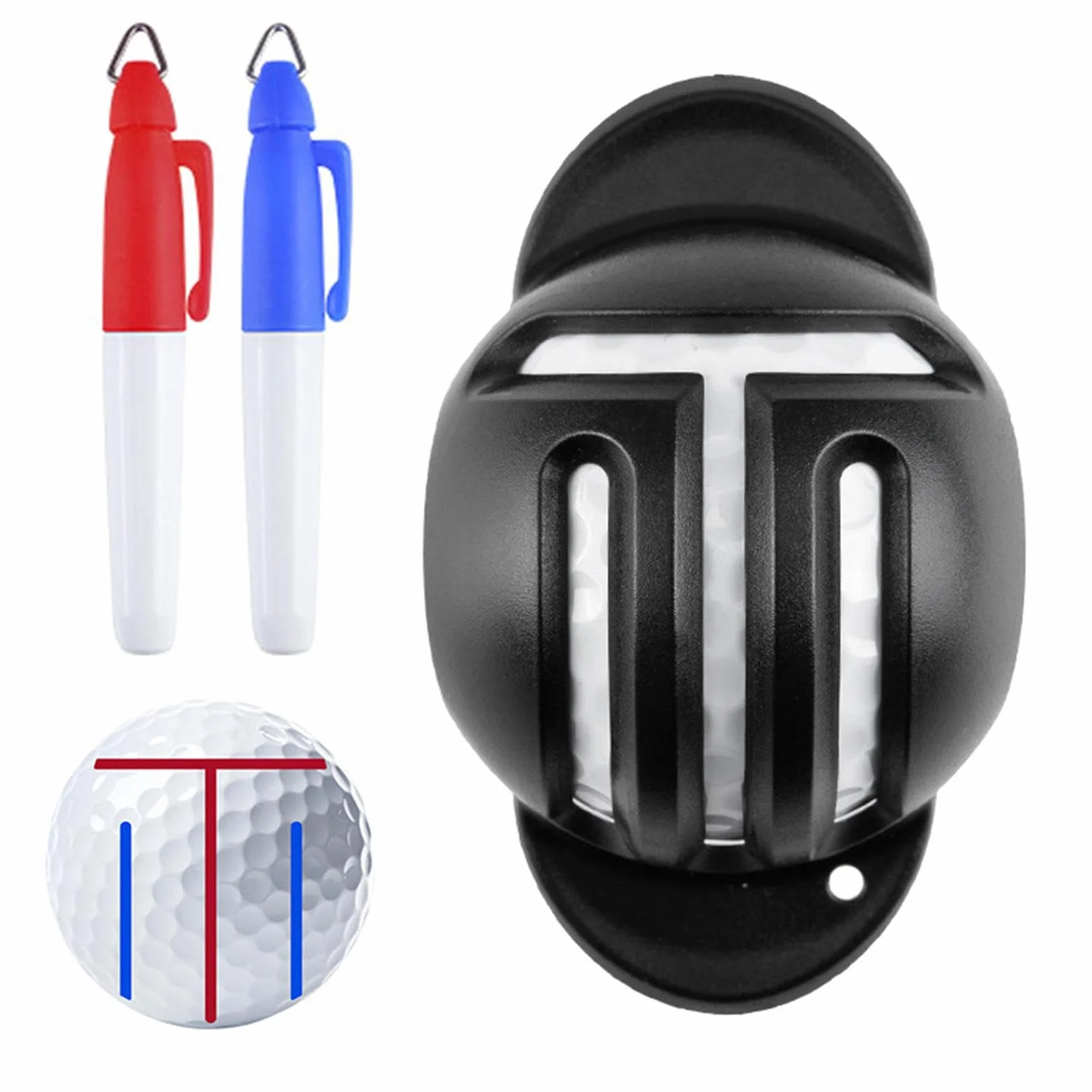 Genérico Golf Ball Line Marker Tool, Plantilla Alineación Pelotas Golf, Kit Marcadores con 2 Rotuladores Multicolores