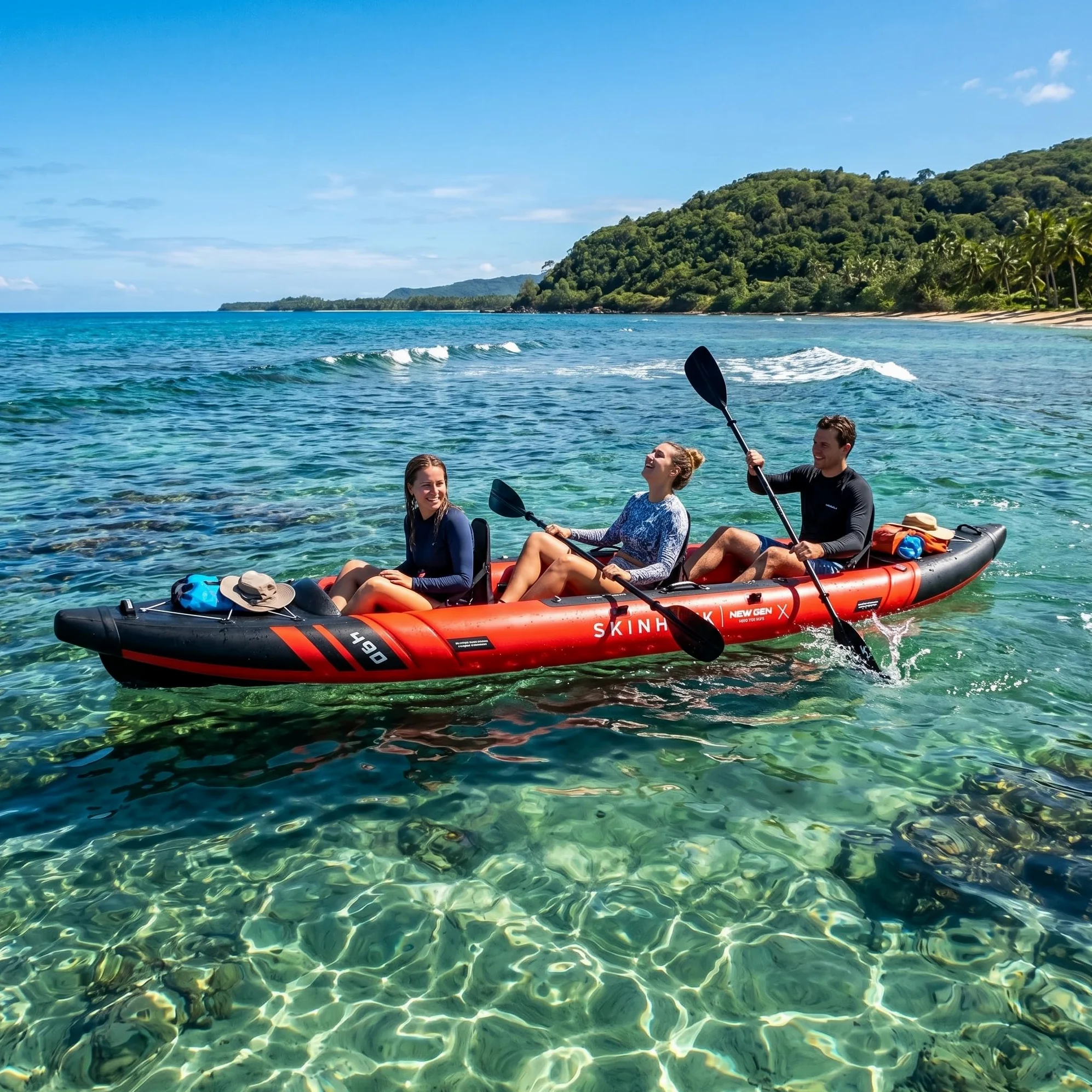 SKINHAWK Prestige Blue Kayak Set 490 – Barco inflable – Canoa – 490 x 96 cm – Kayak para 3 personas