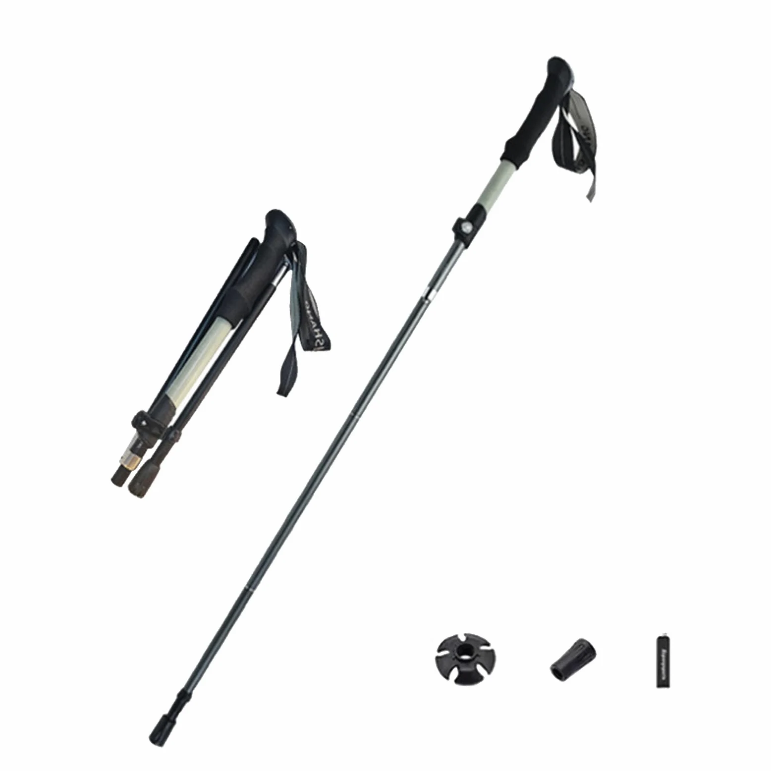 Bastones de senderismo luminosos plegables, ultraligeros, de aluminio, telescópicos, para hombre y mujer, mango suave, correa ajustable, cierre resistente, incluye mango, plato y bolsa