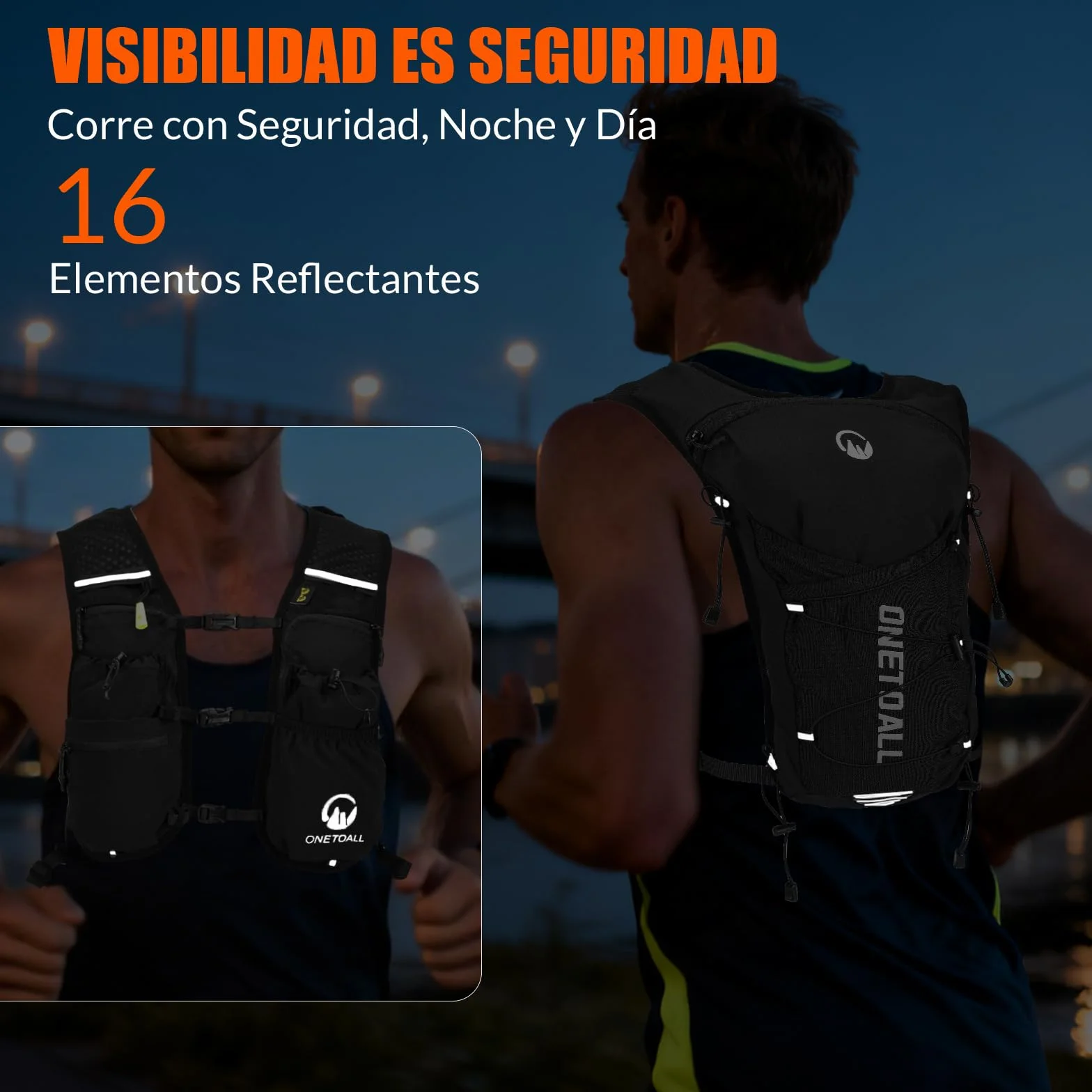 Chaleco Running Hombre Mujer, Mochila Hidratacion Trail con Bolsa Agua 2L, Reflectante