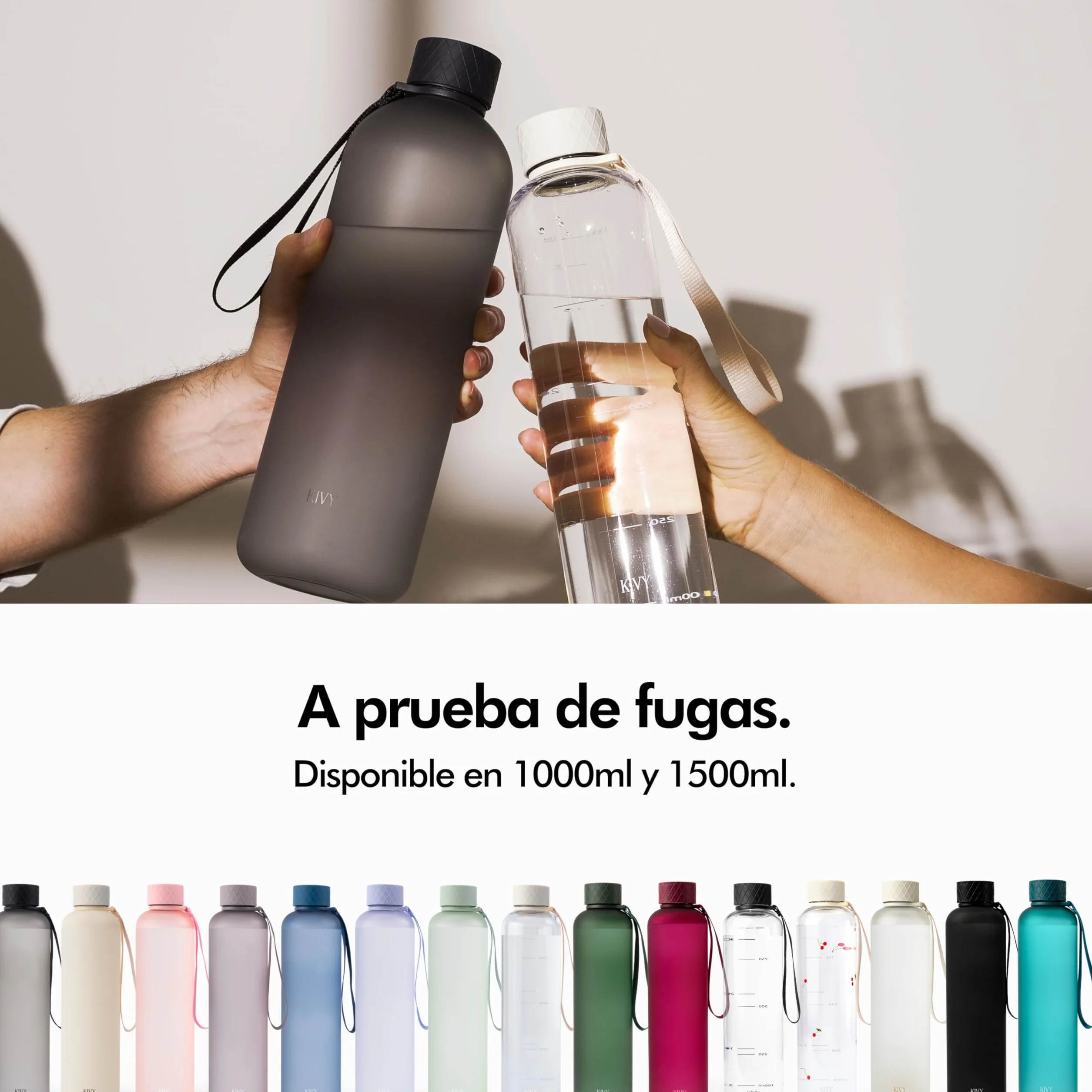 KIVY Botella de Agua Tritan 1,5 L - Estanca & Apto para Lavavajillas - Para Deporte, Gimnasio, Escuela y Oficina - Botella Deporte - Garrafa de Agua para Gym - Botellas Agua 1,5 L -Sin BPA