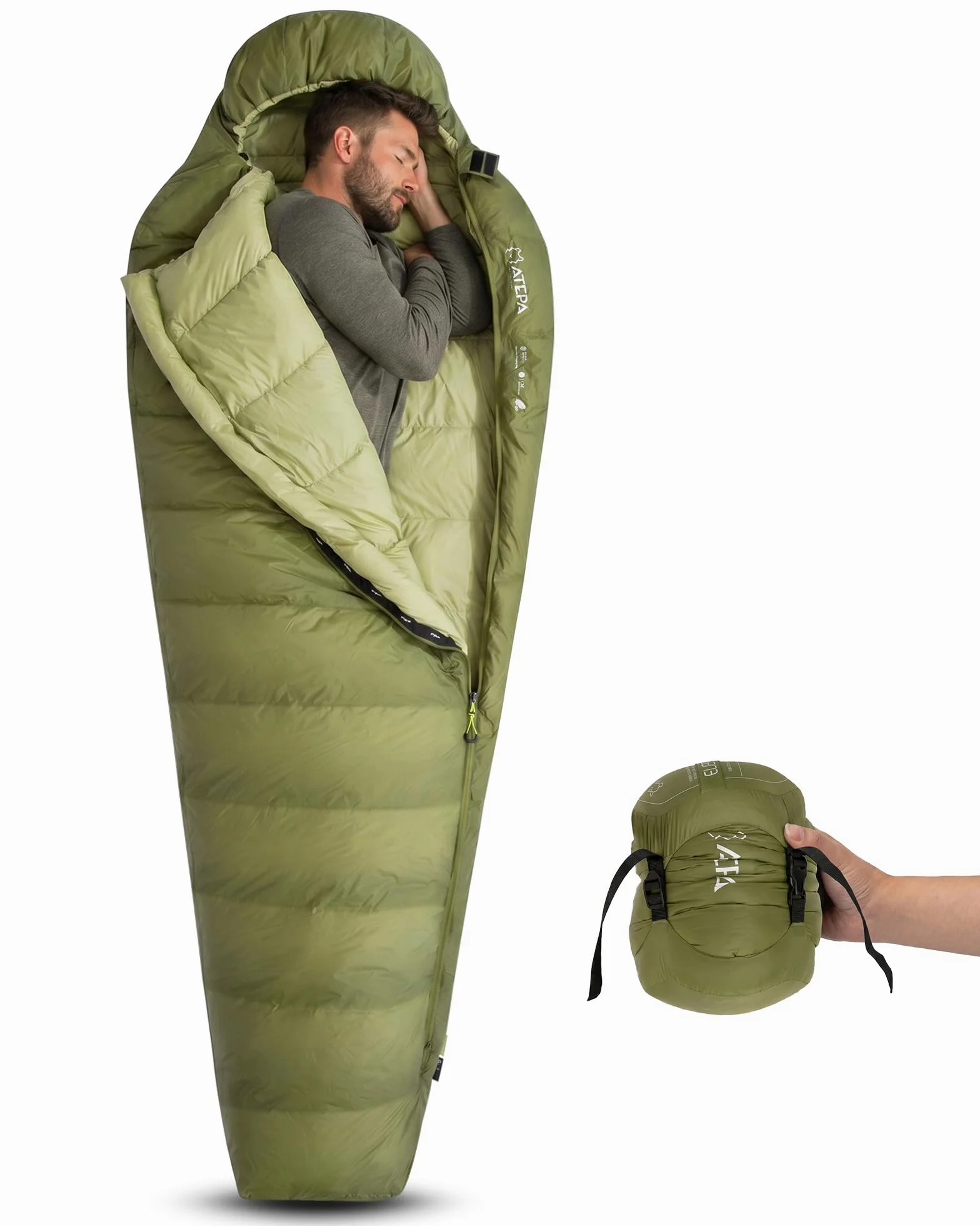 ATEPA Saco de Dormir de Momia, Saco de Dormir para Exteriores, Impermeable, Saco de Dormir para 4 Estaciones, Ideal para Adultos en Camping, Viajes y Aventuras