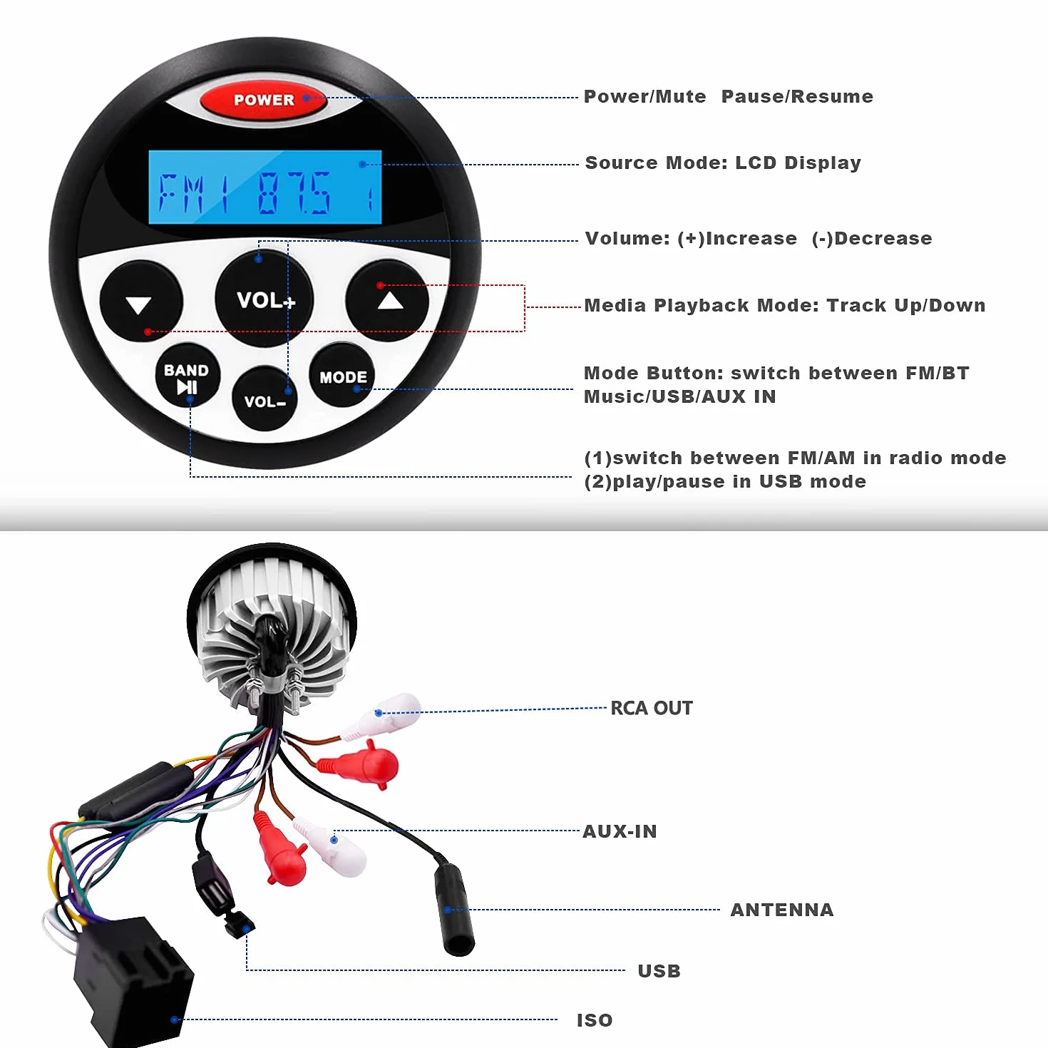 Receptor estéreo para Barcos Bluetooth 45x4W Impermeable AM FM GR304