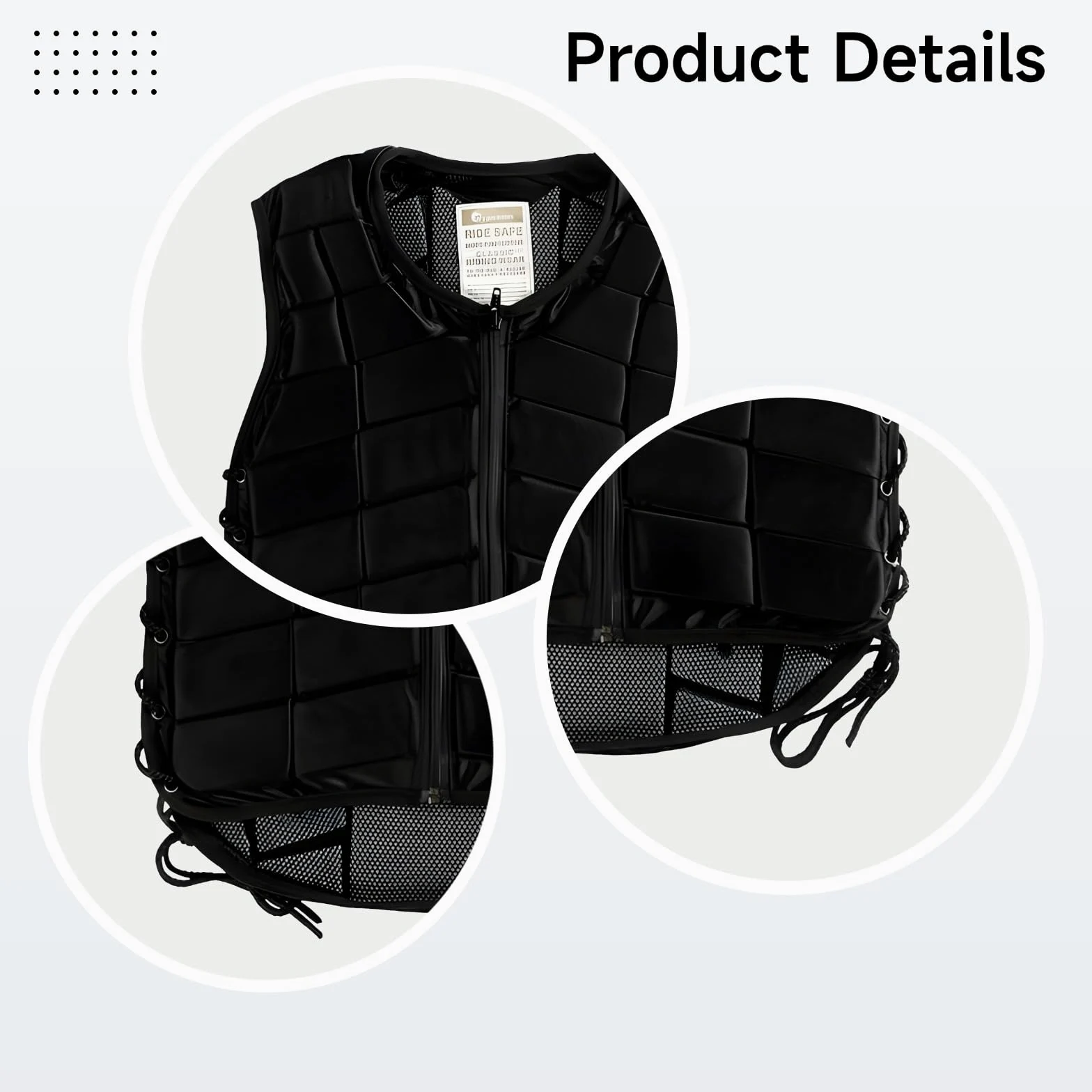 Chaleco de seguridad ecuestre para adultos, negro, talla M, acolchado de EVA profesional, chaleco protector de equitación, unisex, con cremallera