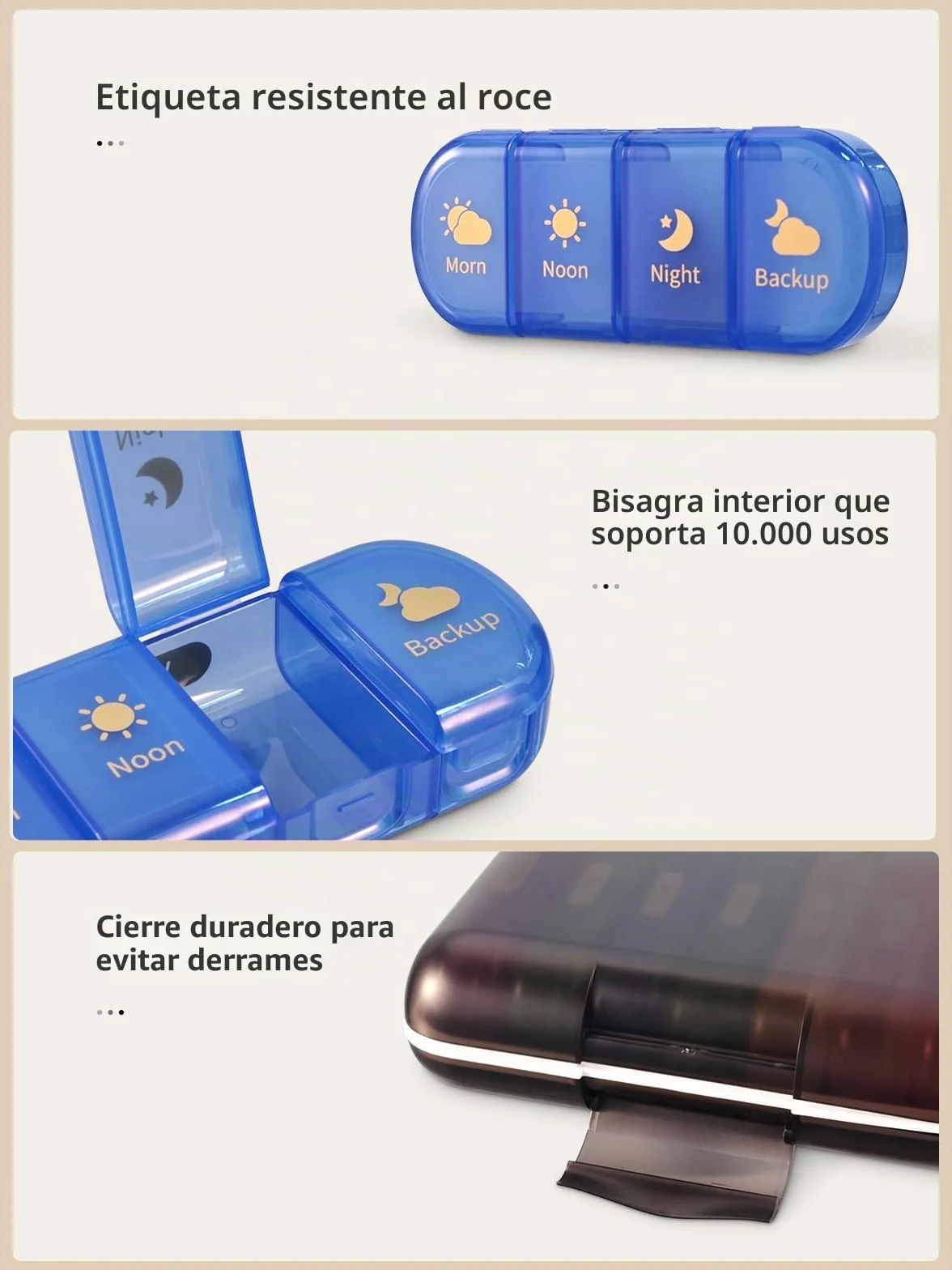 Pastillero semanal 7 días 4 veces al día compartimentos grandes portátil medicamentos