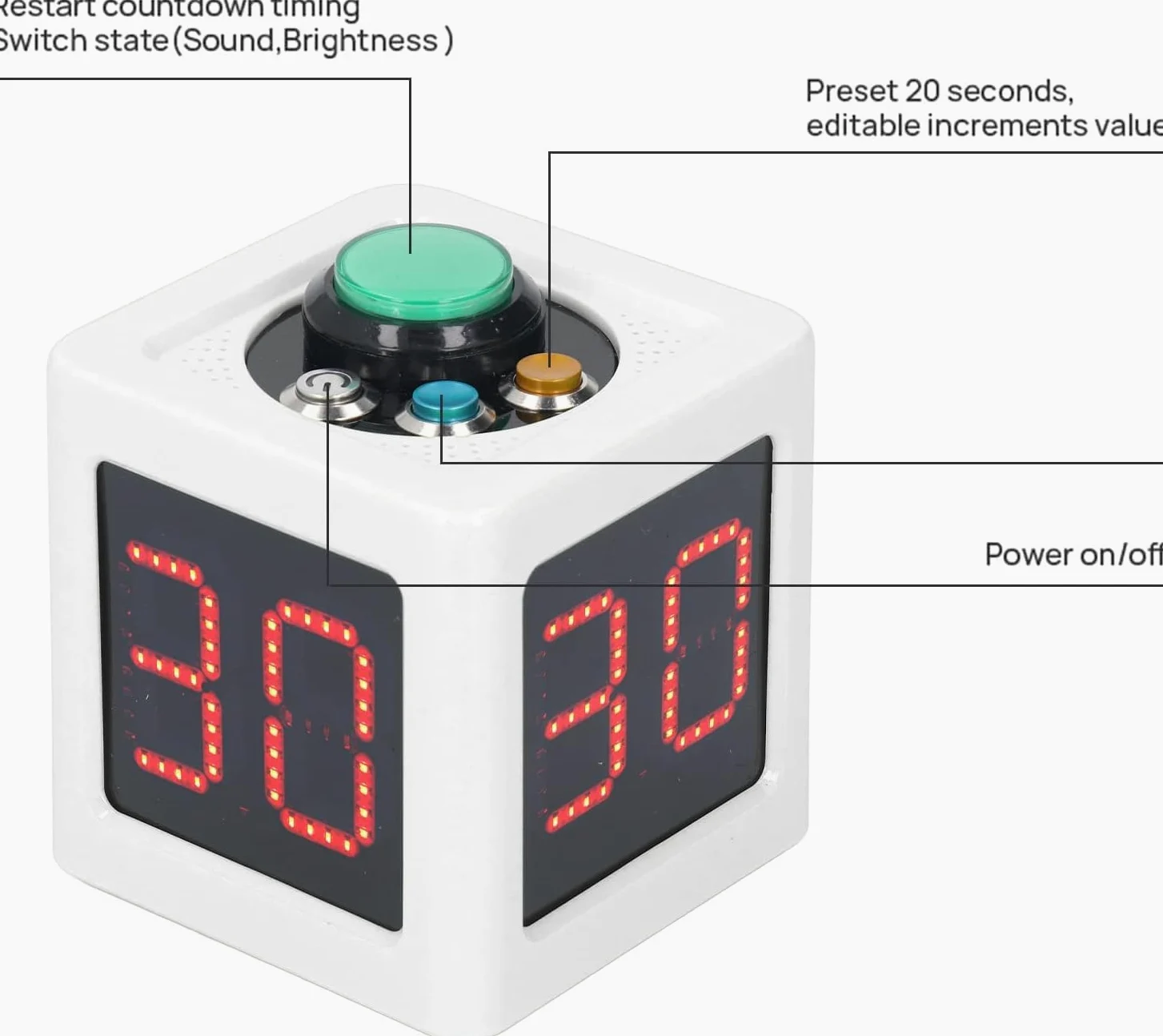 Temporizador Cúbico 4 Caras, Cronómetro Digital para Póquer, Ajedrez, Casino y Escuela, Pantalla HD 1,4 Pulgadas, 3 Botones Fáciles, Material ABS Resistente, Funciona con Pilas (3 AA No Incluidas)
