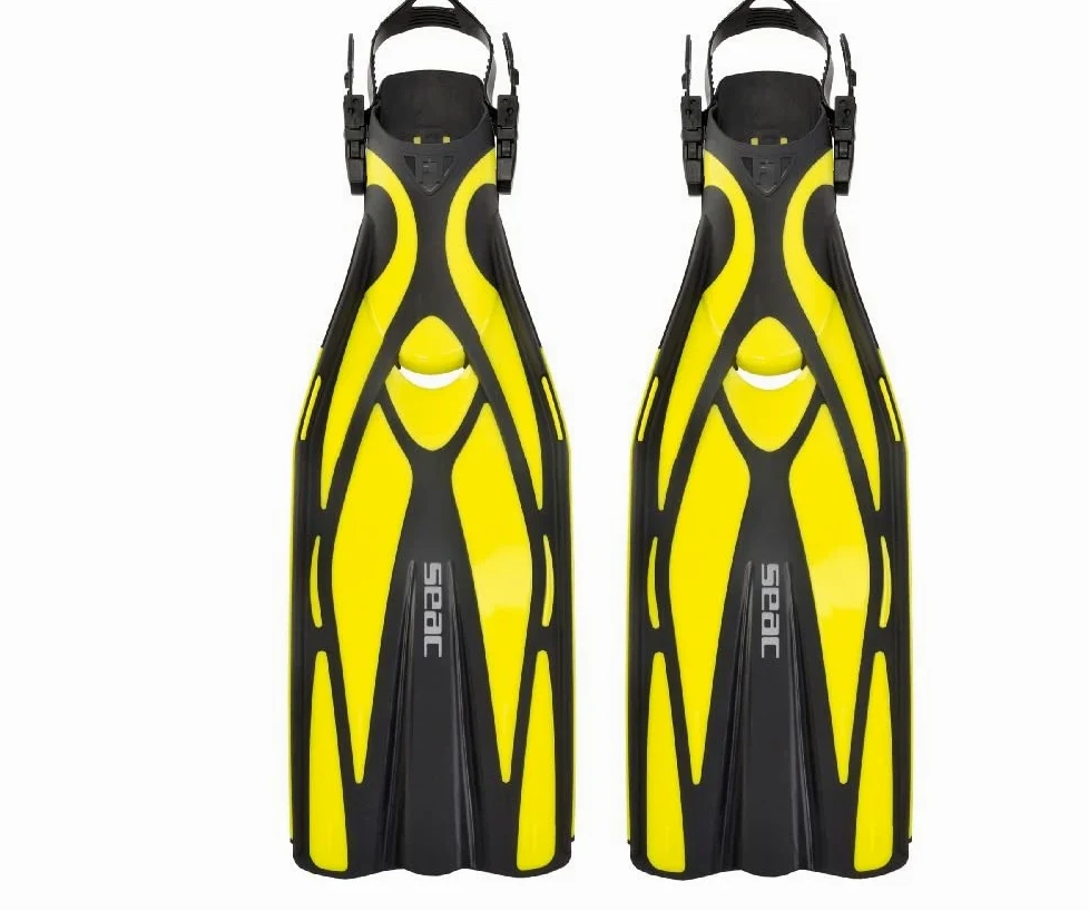 SEAC F1 ultraligeras con un Peso de 730 Gramos por Aleta, para un Alto Rendimiento en el Buceo, Correa Ajustable, Unisex Adulto