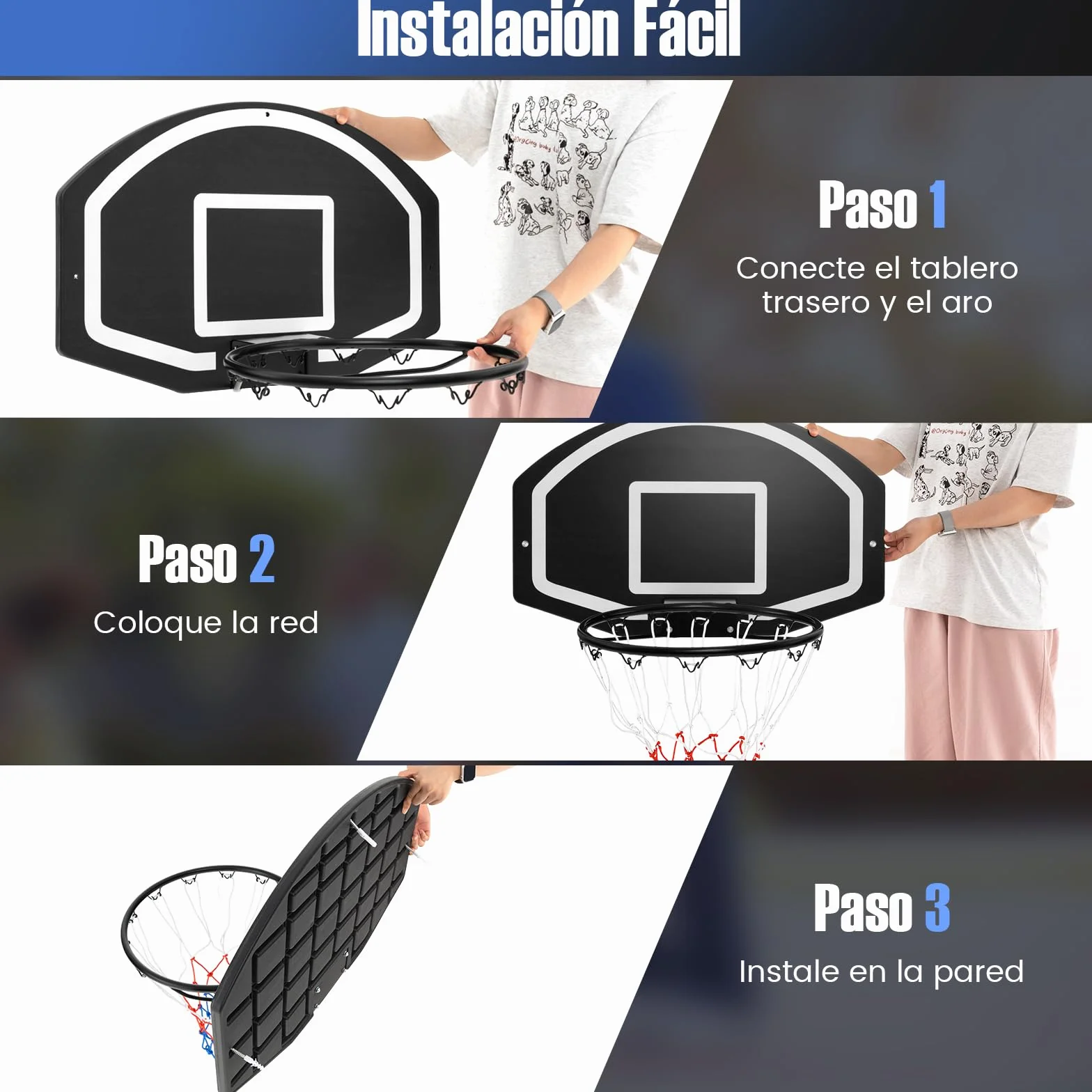 GOPLUS Canasta Baloncesto Montada en la Pared, Tablero 72x45,5cm Exterior e Interior