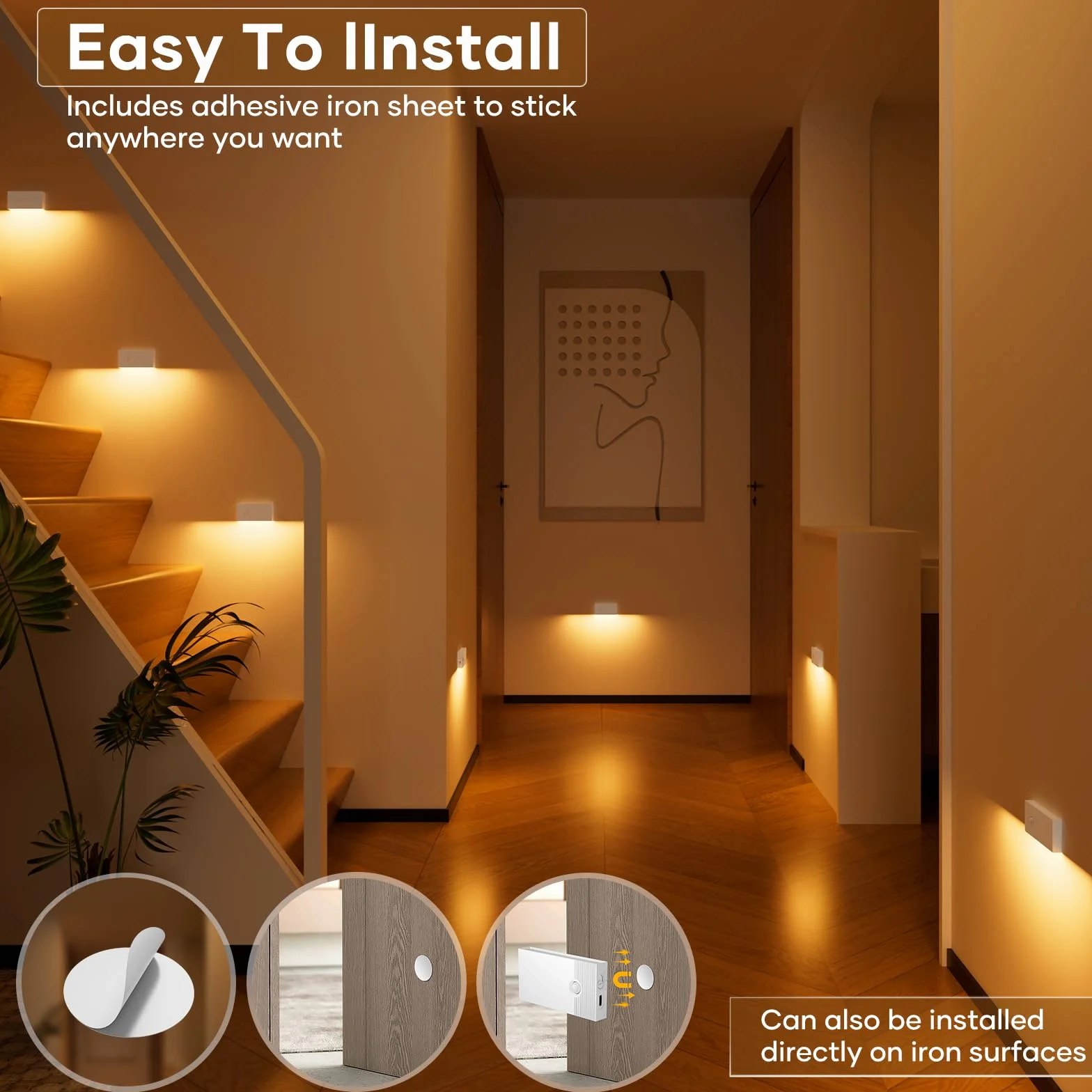 Luz Nocturna con Sensor de Movimiento, 4 Piezas Recargable LED, 3 Modos, Blanco
