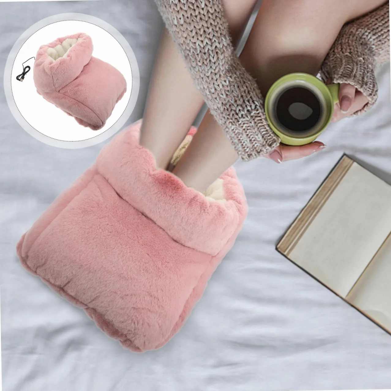 STOBAZA Calentador Eléctrico de Pies USB Zapatillas Calentadoras de Invierno para Uso Interiores con Forro y Diseño Simple Amplio para Pies y Piernas Cálidos Casa y Oficina