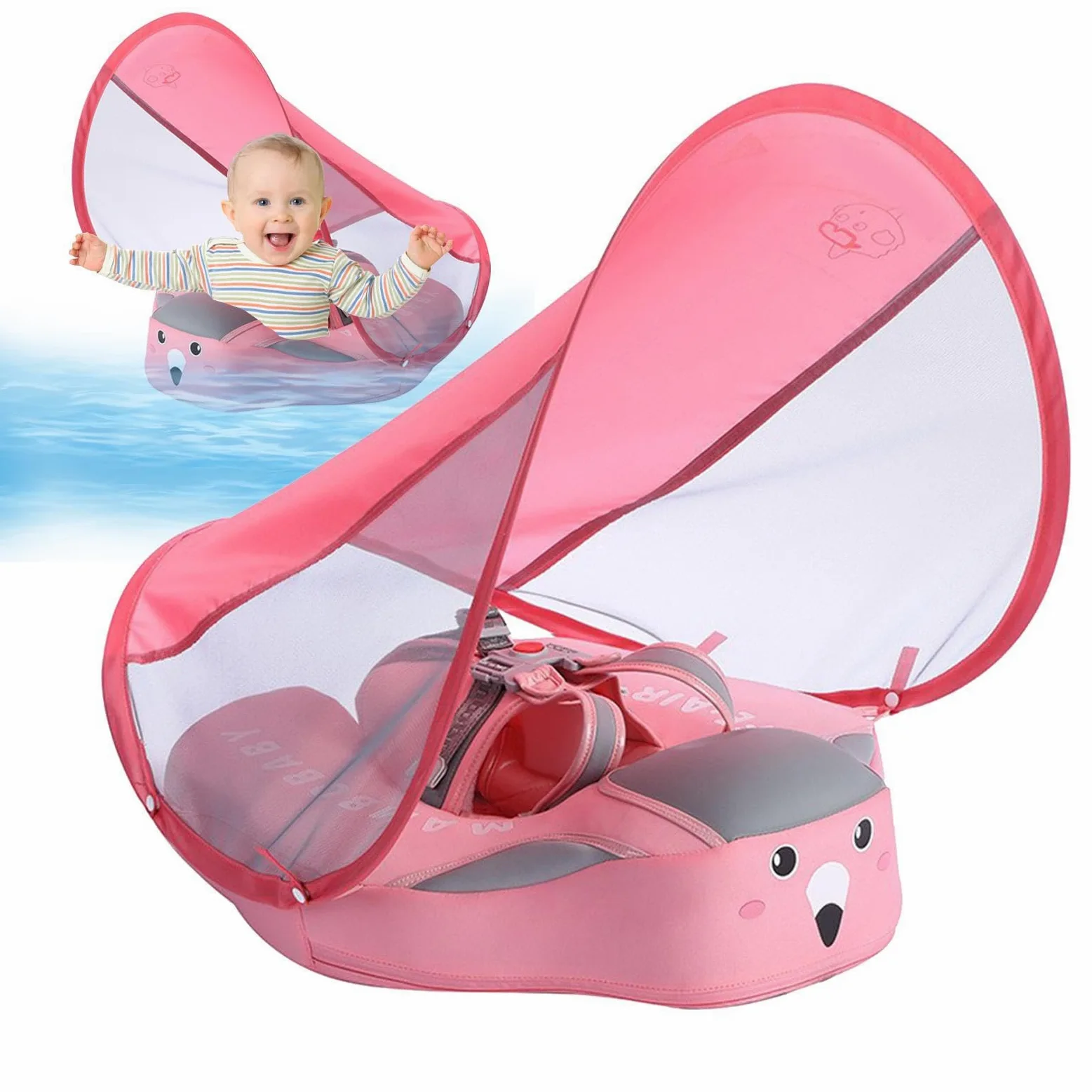 Baby Swimming Float | Flotación Inflable De La Piscina para Bebés | Traje De Natación | con SPF 50+ Sun Canopy, Asiento De Seguridad Ajustable | para Edad De 3 A 40 Meses para Niños