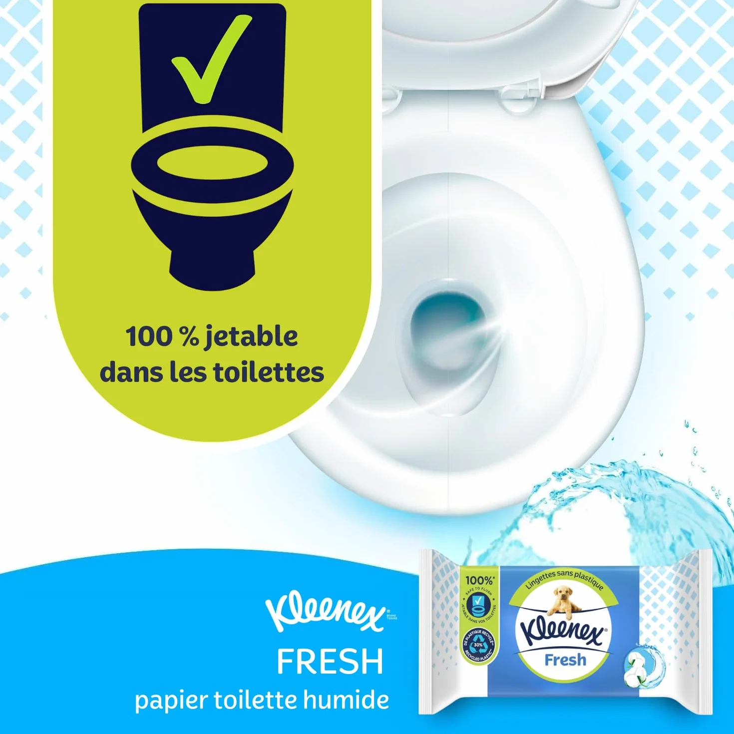 KLEENEX Papel higiénico Fresh Wet 12 paquetes 42 hojas desechable inodoro fibras naturales sin plástico