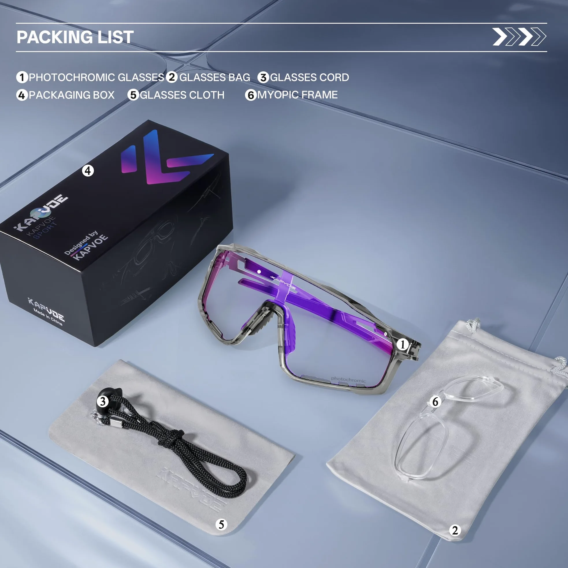 KAPVOE Gafas de Ciclismo Hombre Mujer K76 | Montura TR90, almohadilla nasal ajustable para ciclismo.