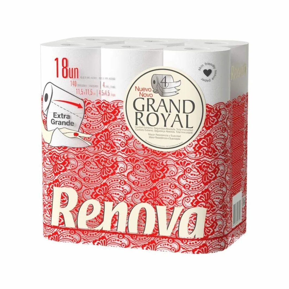 Renova Papel Higiénico Grand Royal 18 Rollos Premium XXL 4 Capas