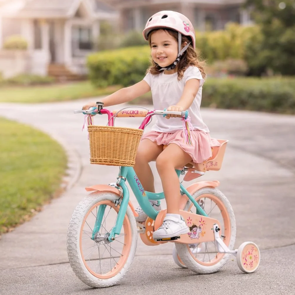 ATAA Bicicleta Infantil Kitty 12 y 16 Pulgadas con Ruedines Desmontables Cesta y Serpentinas Bicicleta para Niñas con Frenos Reflectores y Cuadro de Acero