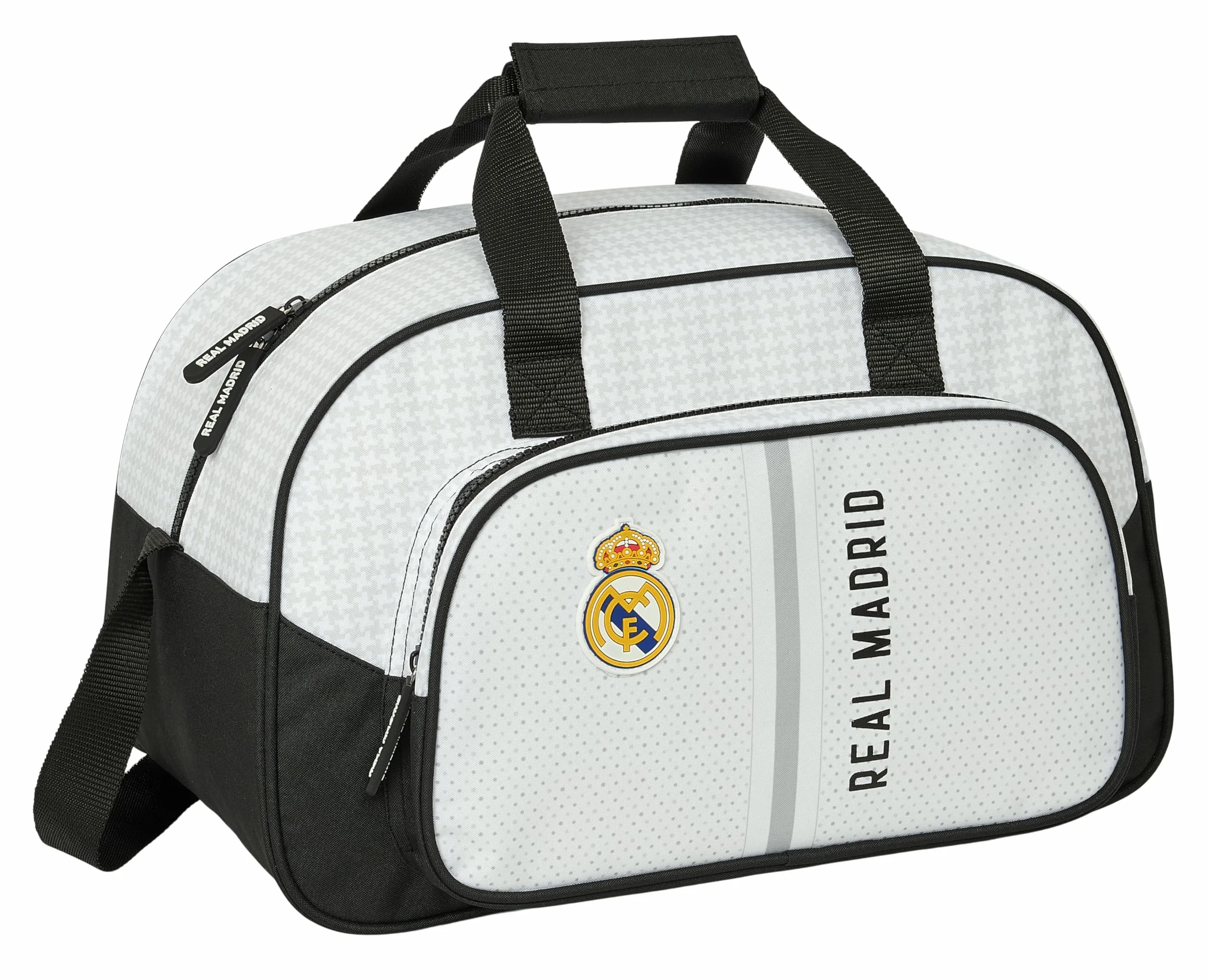 SAFTA Real Madrid 1ª EQUIPACIÓN 24/25 - Bolsa de Deporte, Mochila, Ideal para Niños de Diferentes Edades, Cómoda y Versátil, Calidad y Resistencia, 40x23x24 cm, Color Blanco/Gris