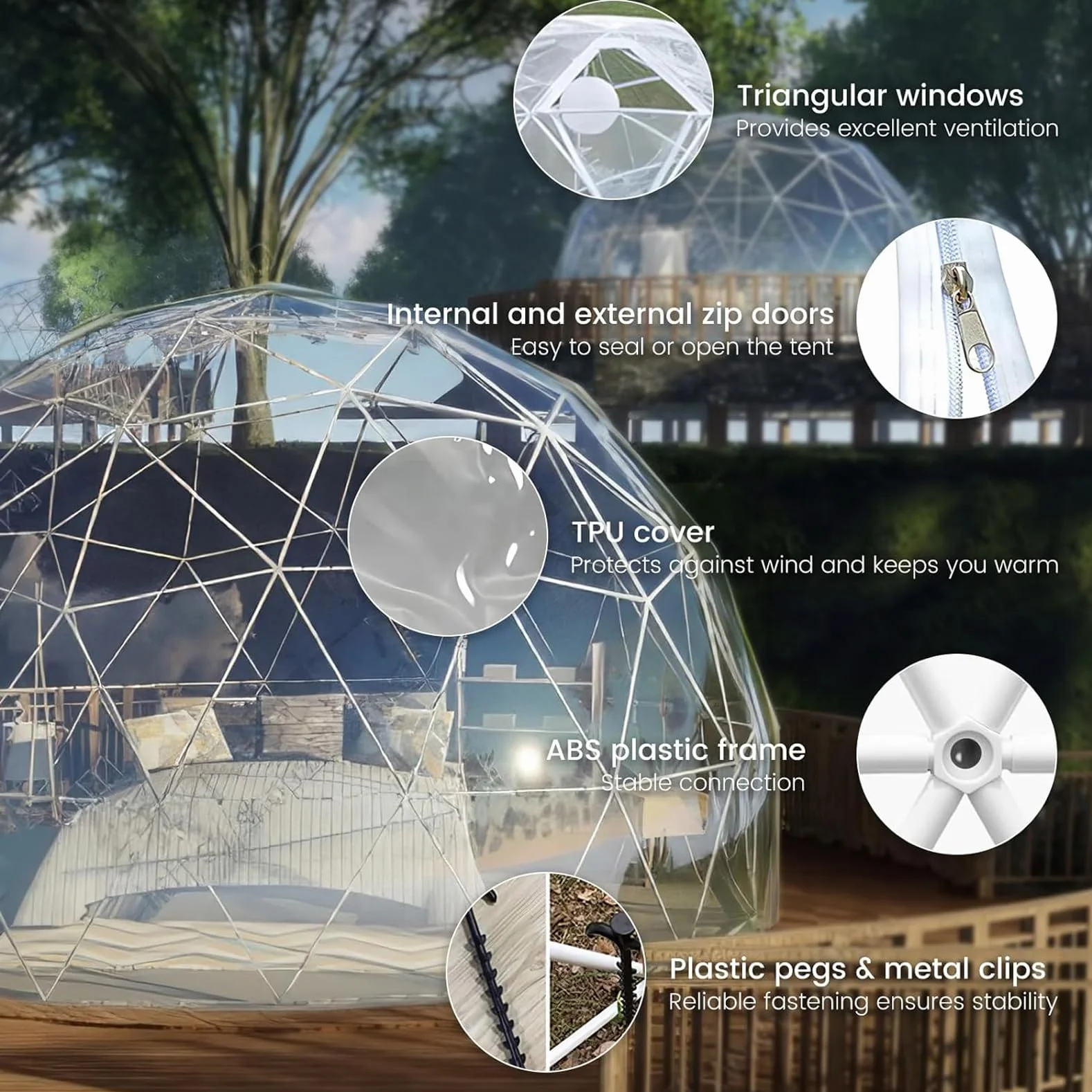 Tienda de campaña de jardín con forma de cúpula de 12 pies, transparente con burbujas geodésicas para uso al aire libre, resistente a la intemperie, invernadero