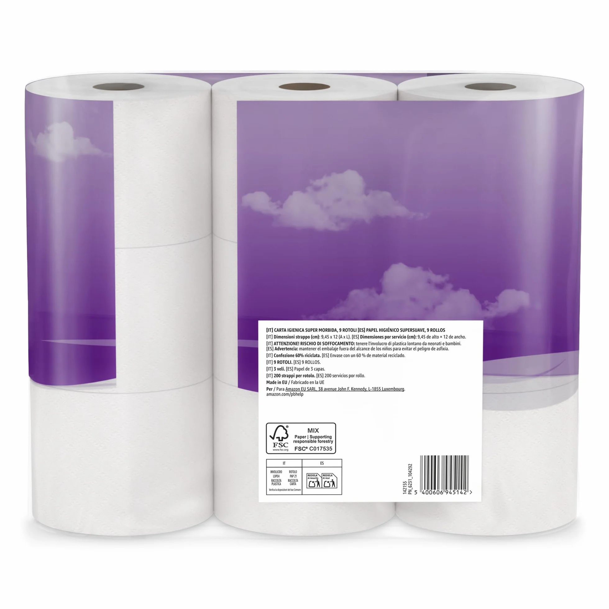 Amazon Papel Higiénico Supersuave 3 Capas 36 Rollos 200 Hojas FSC