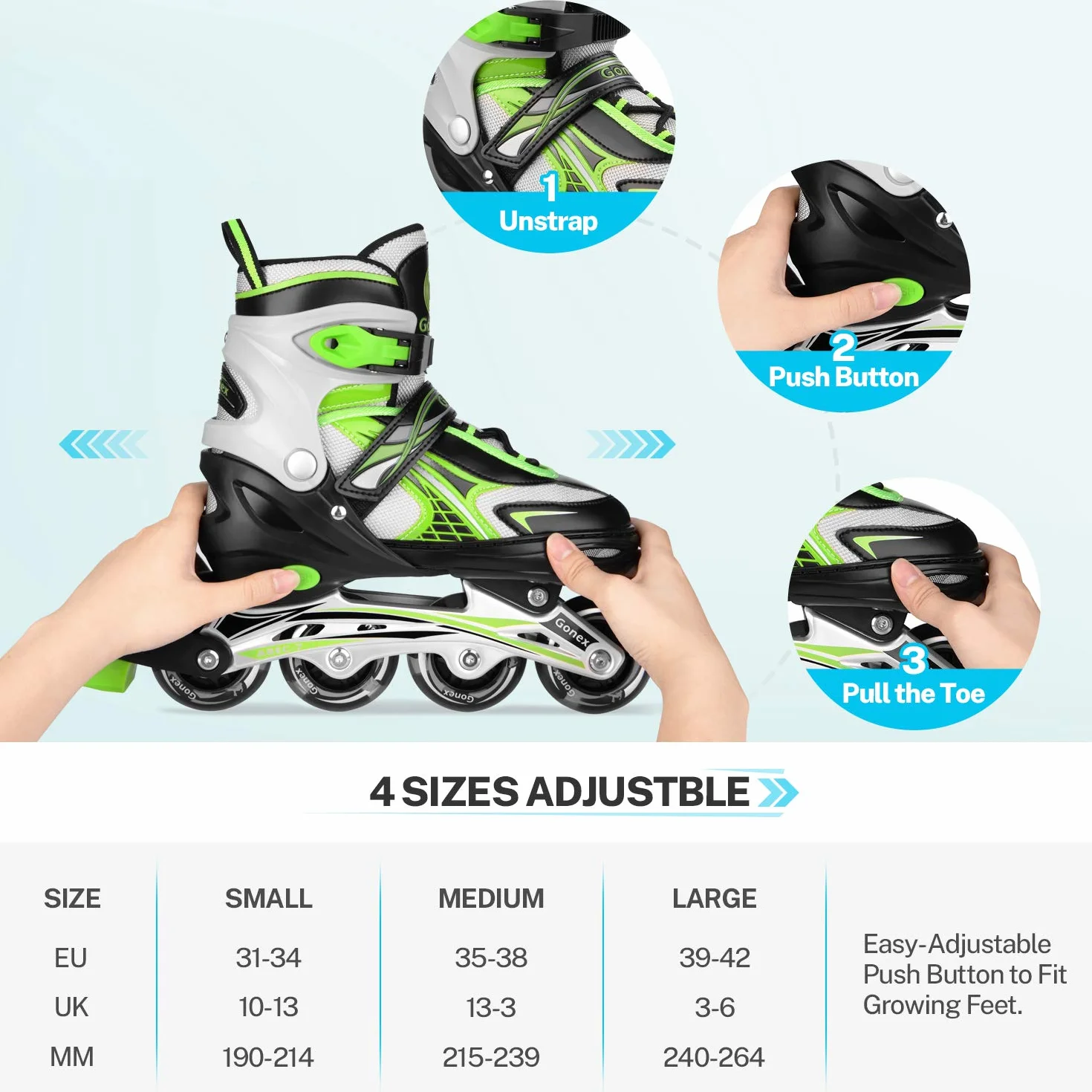 Gonex Patines en Línea Ajustables Niños Niñas Adultos, Patín sobre Ruedas Iluminadas con Luces, EU 31-42