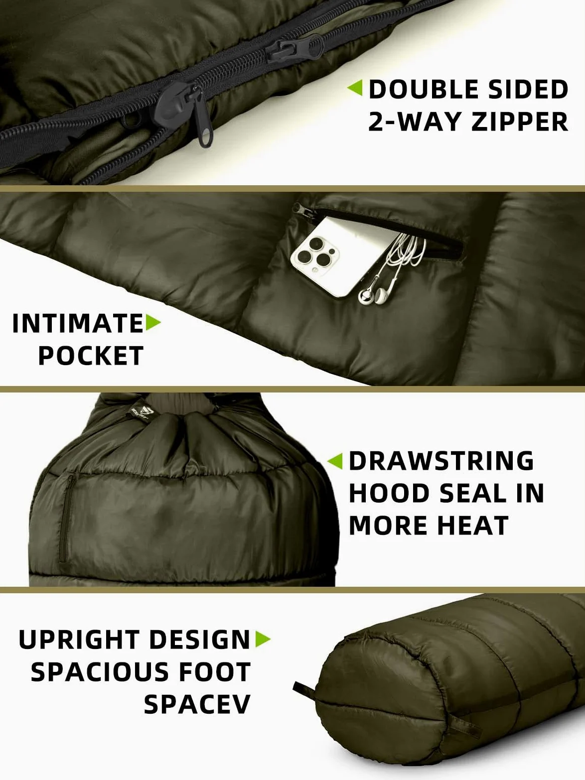 Bessport Saco de Dormir para Acampar para Adultos 3 Estaciones Ultraligero en Ligero Saco de Dormir de Momia cálido y cómodo para Trekking Deportes y Actividades al Aire Libre Senderismo