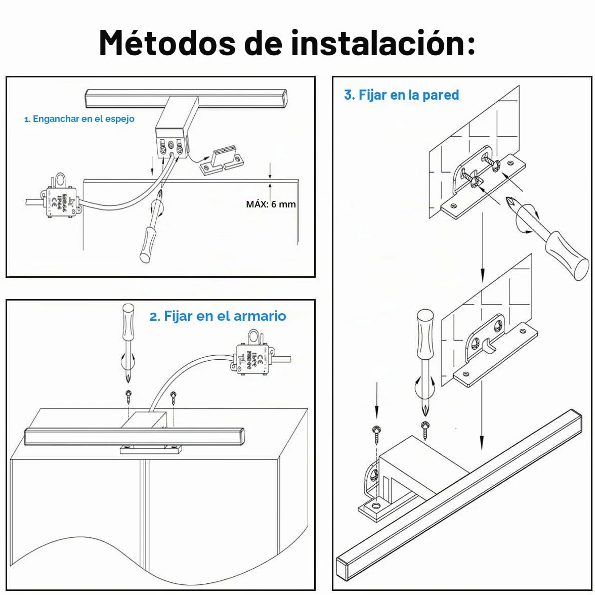 Lámpara de Espejo Baño LED 5W 30cm 400LM Blanco Neutro 4000K IP44 230V Aplique Pared