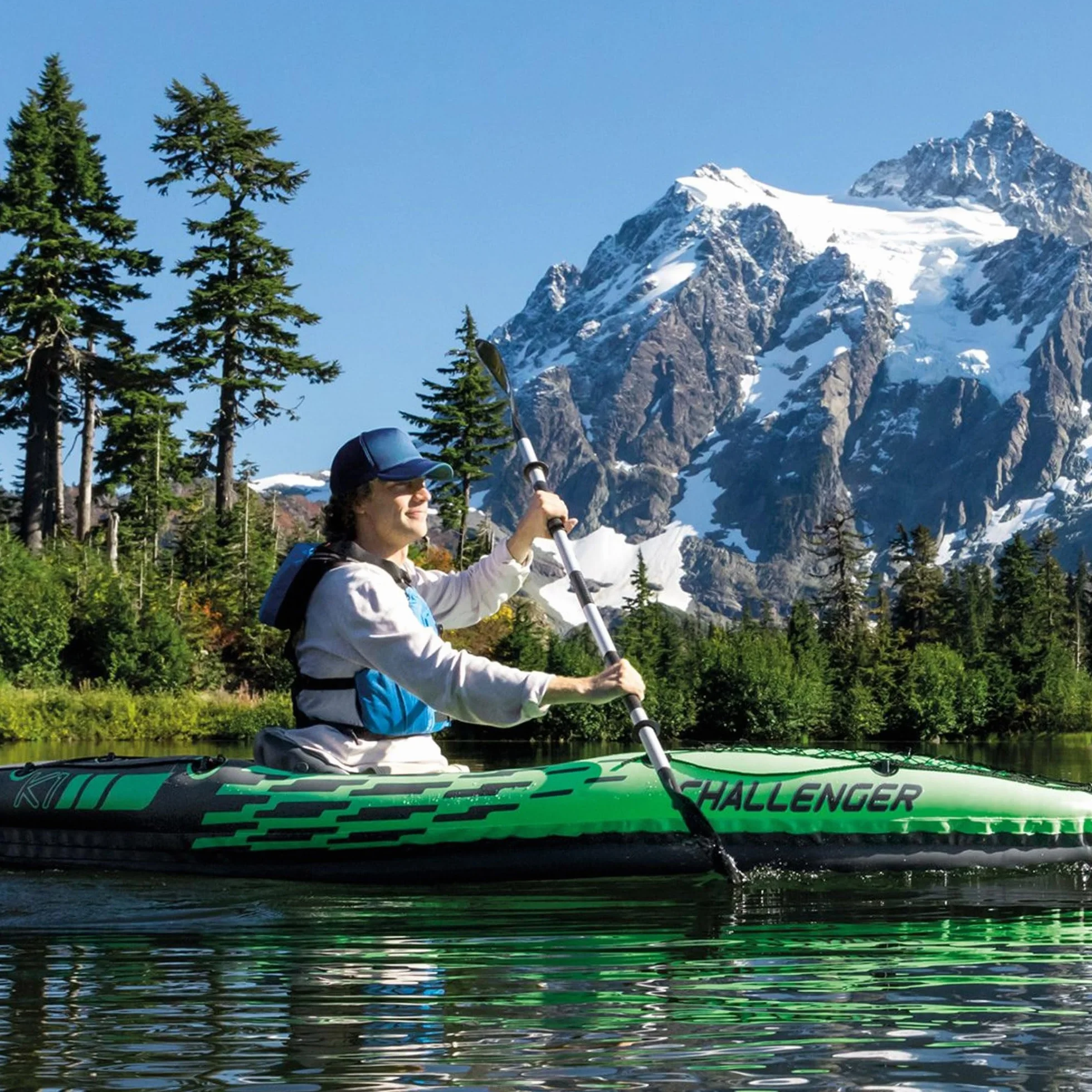 Intex Challenger Kayak, Man Inflatable Canoe with Aluminum Oars and Hand Pump