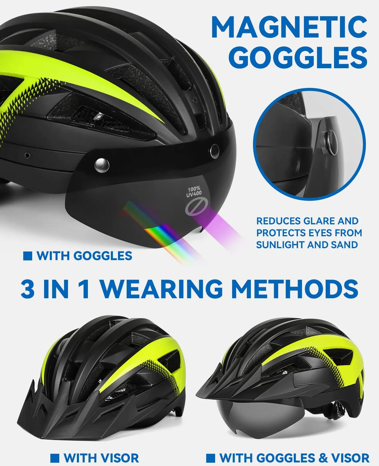 Casco Bicicleta para Ciclismo de Montaña Casco MTB Adulto con Visera y Gafas Desmontables Casco Ciclismo para Hombre Mujer de Tamaño 57-62cm