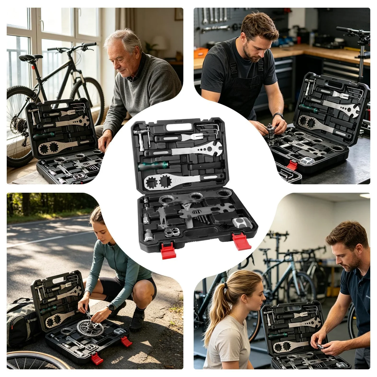 Kit Herramientas Bicicleta Llave resistente con estuche | Herramientas Reparación Ciclismo para cadena, freno, neumático, sillín, y para en casa, taller y garaje