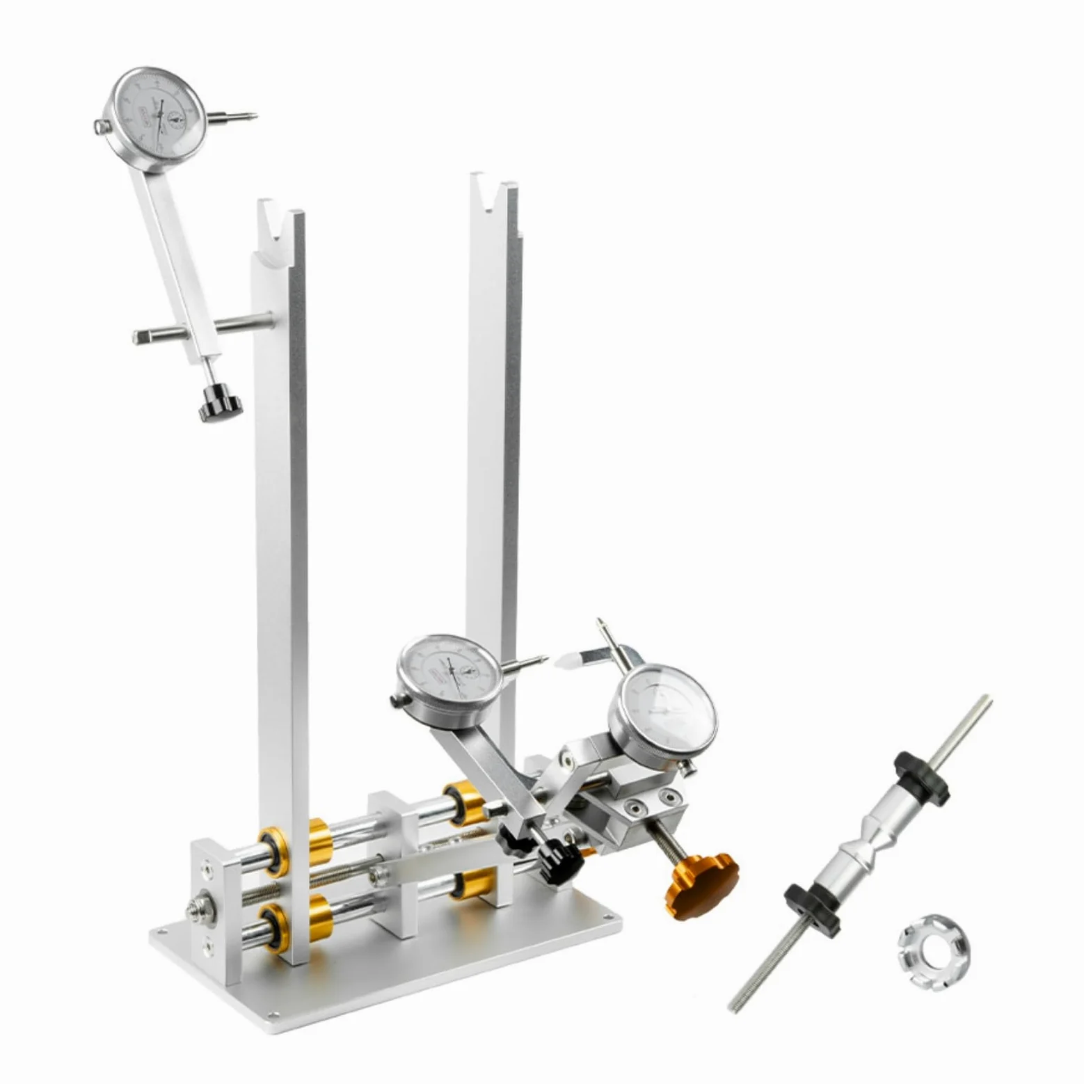predolo Centrador Ruedas con Comparadores Preciso Centrador Ruedas Bicicleta table para Mecánicos, Ciclistas, Garaje , Dorado , Con Tres Medidores