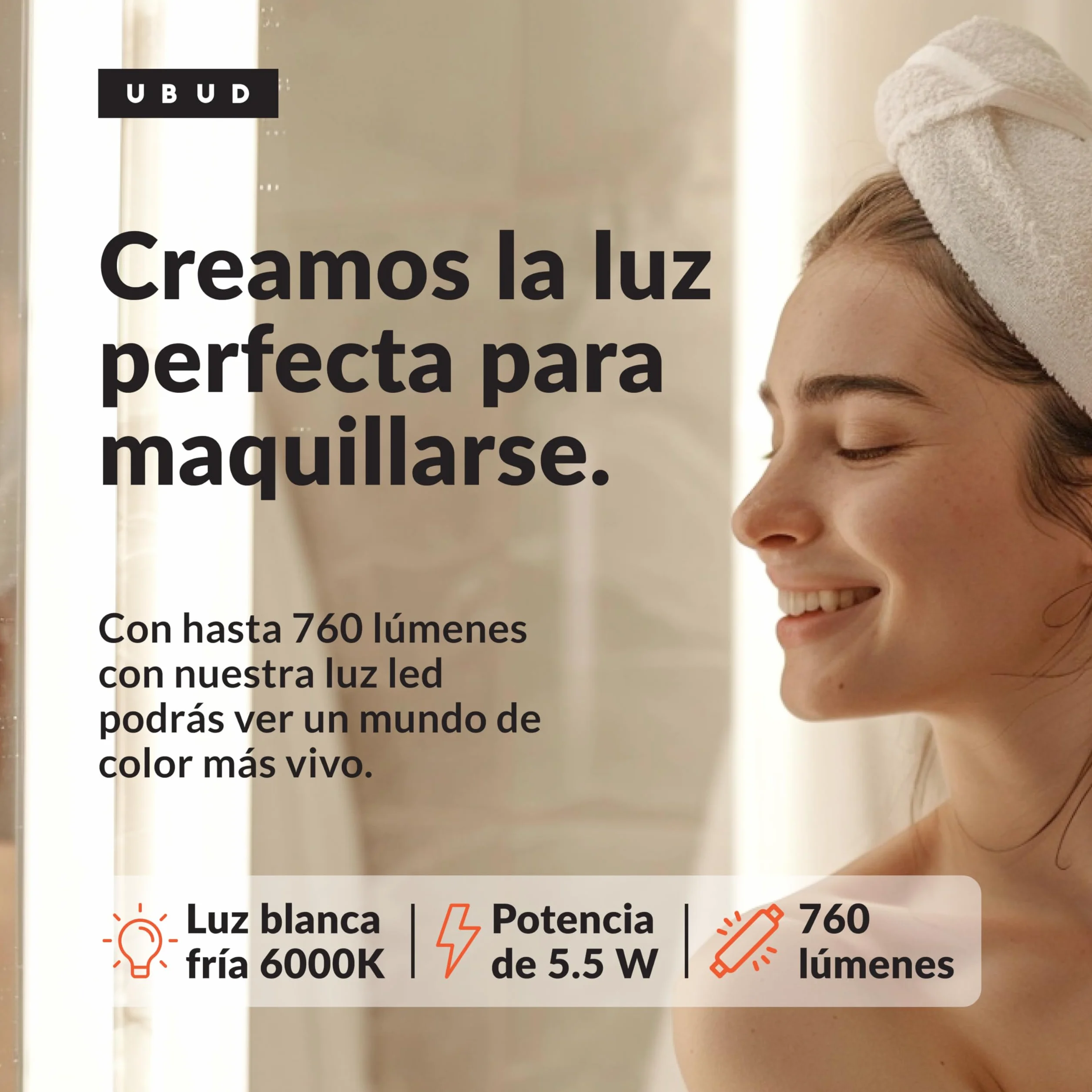 UBUD Lámpara Led Aplique Pared Baño IP44 760lm 6000K Cromado 30cm