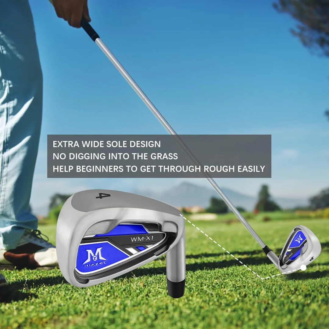 MAZEL Juego de hierros de golf para hombre, 1-9 PW SW, cuñas de lanzamiento y arena, eje de acero para diestros