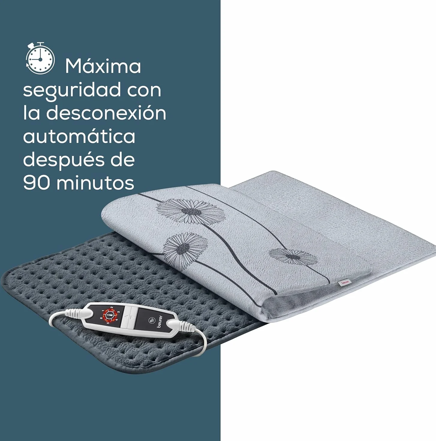 Beurer HK 125 Almohadilla eléctrica XXL, 6 ajustes temperatura, desconexión automática, lavable, 60x40 cm