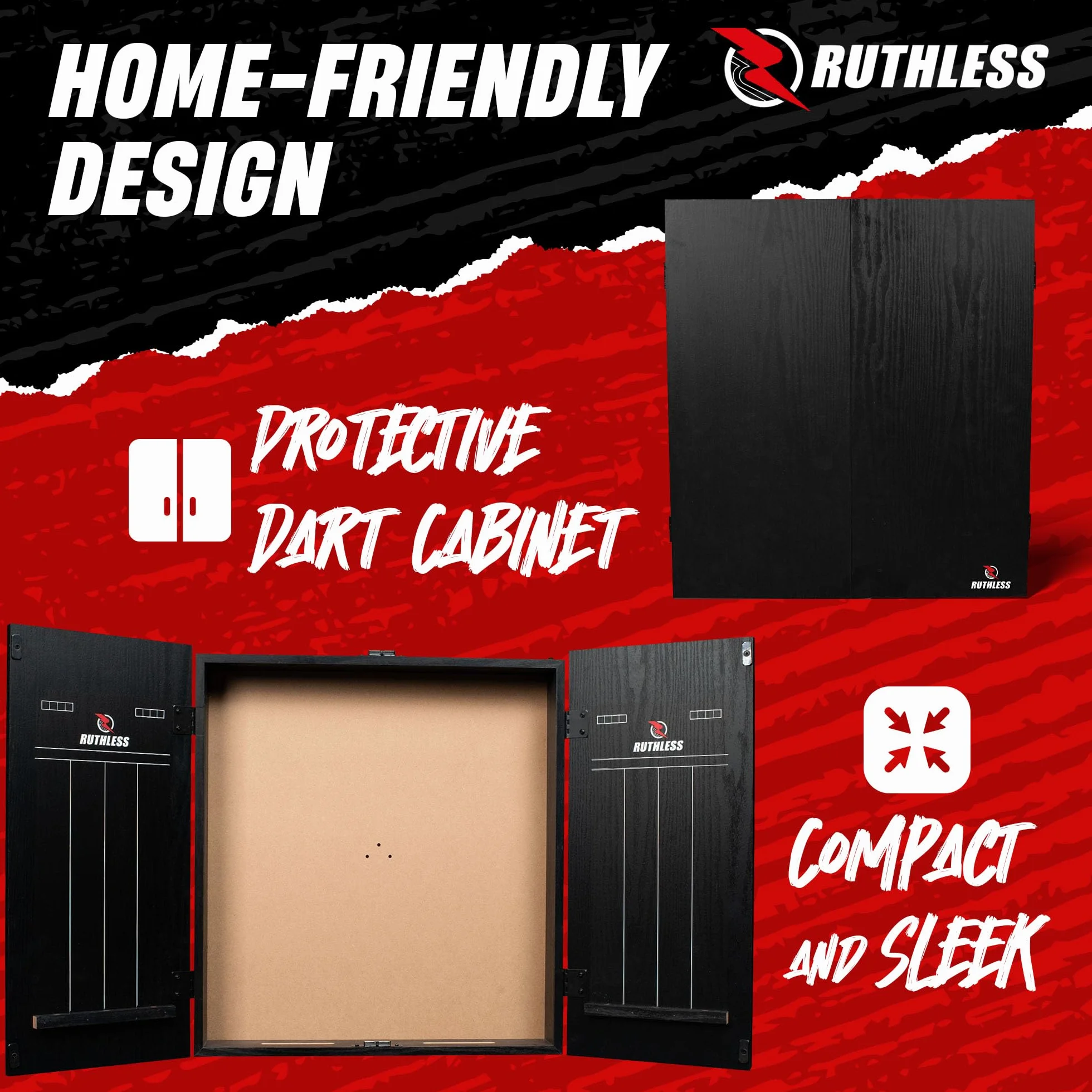 Ruthless Home Darts Centre | Centro completo de tablero de dardos para el hogar, incluye gabinete, diana y 2 juegos de dardos