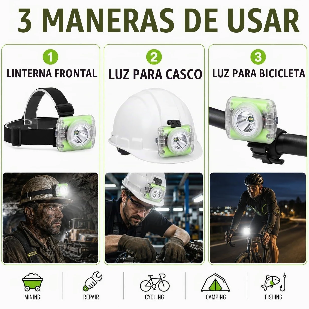 Modo: Lamp-40A recargable casco duro minero luz multiusos IP68 impermeable luz minera para minería equitación actividades al aire libre