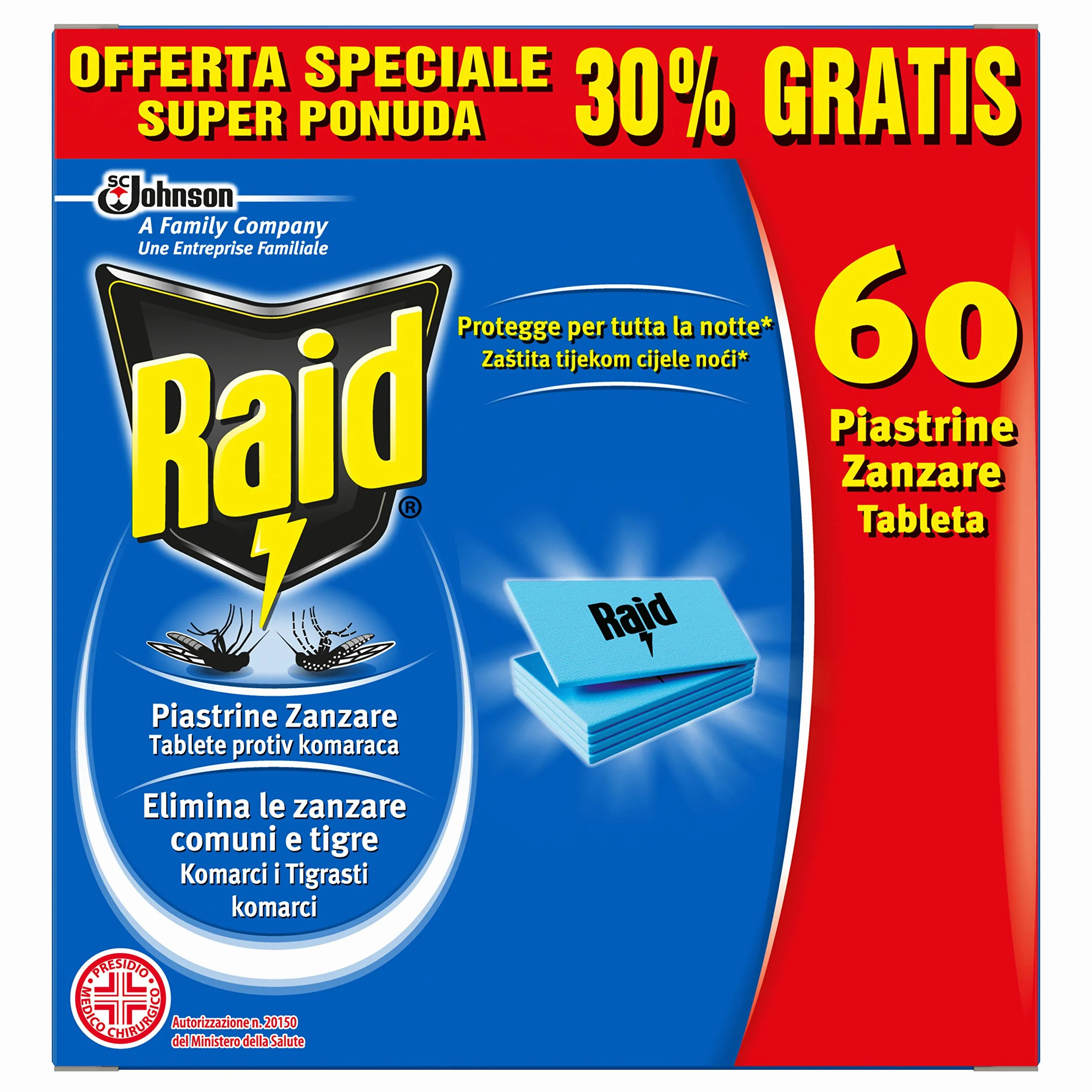 Raid pastillas repelentes de mosquitos para aparato eléctrico 60 unidades