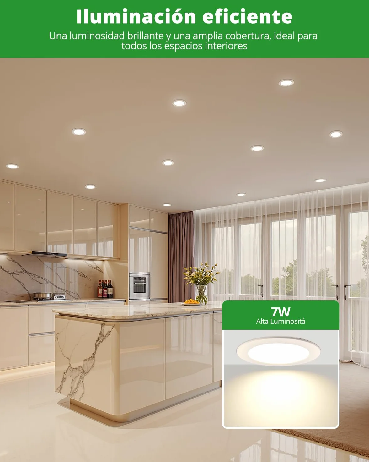 HOMEOW Downlight LED Techo Empotrable 7W 230V IP44 4000K Blanco Neutro 118mm