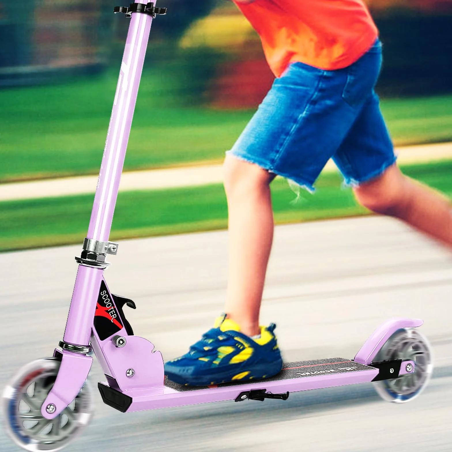 KOMFOTTEU Patinete para Niños 2 Ruedas LED Plegable Aluminio Altura Regulable Scooter Infantil Carga 70 kg 4+ Años