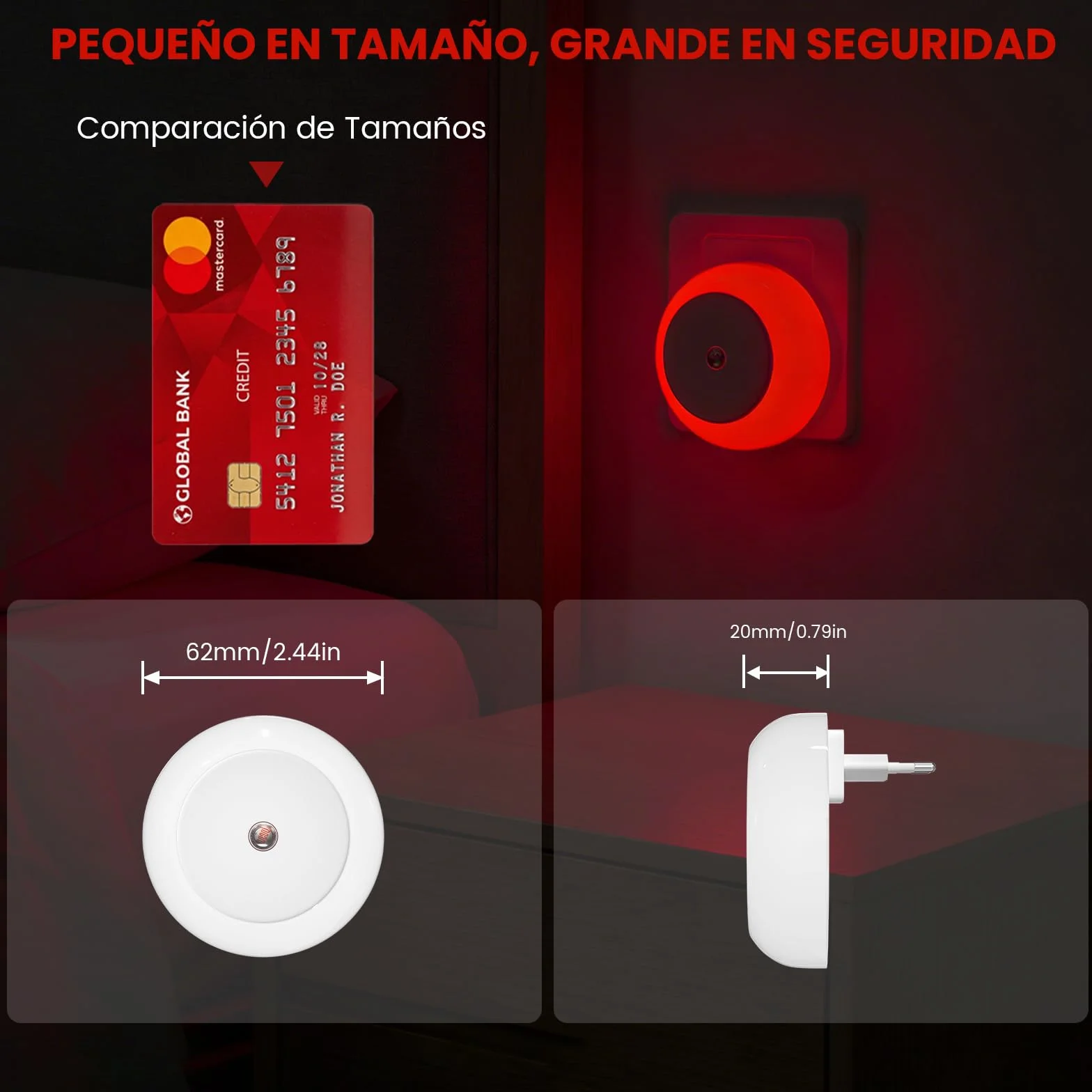 625nm Luz Roja Nocturna Enchufe Bebé con Sensor Crepúsculo Auto On/Off Pack of 2