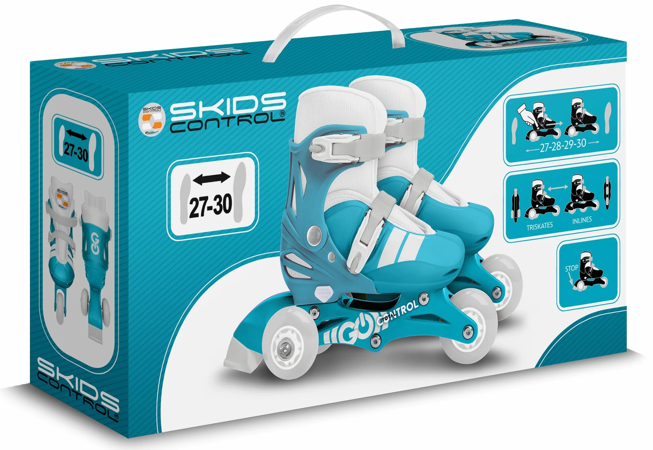 Stamp Adjustable Two in One 3 Wheels Skate Mixte SKIDS Control Size 27-30 Azul