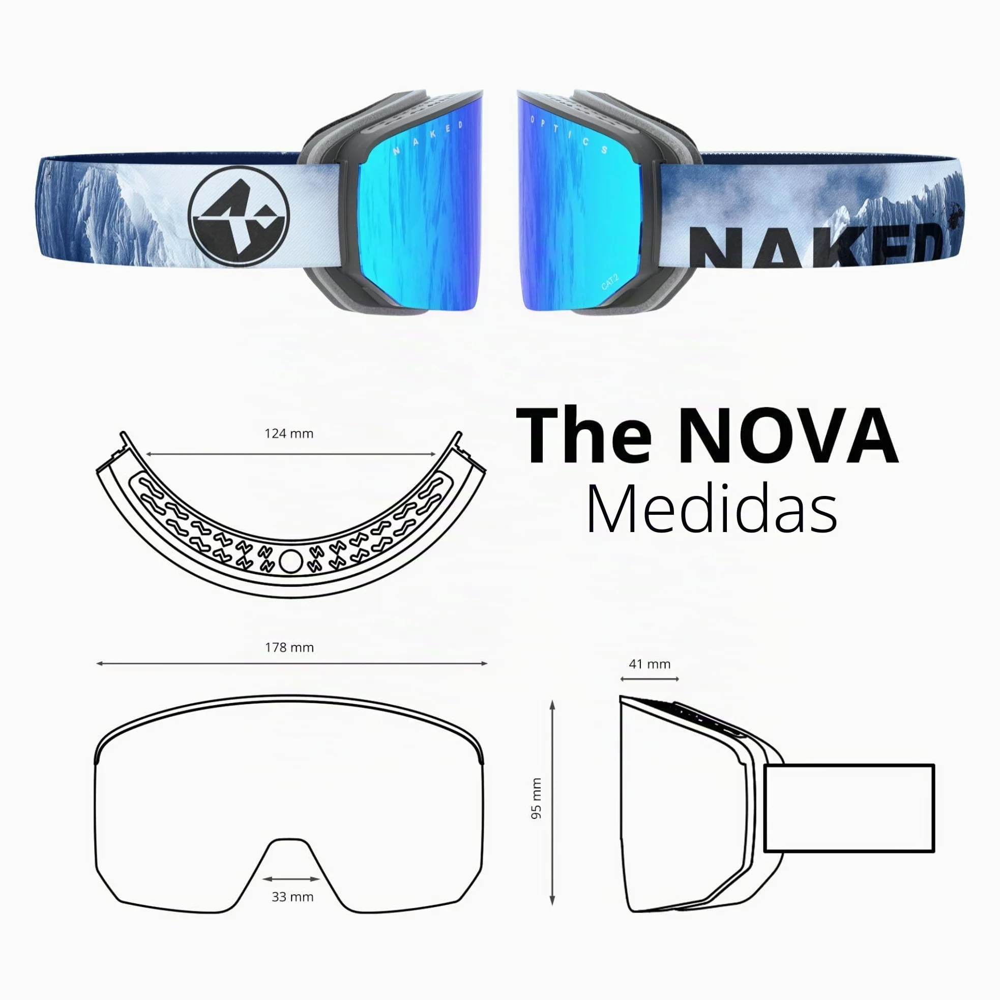 NAKED Optics The NOVA Gafas de Esquí para Hombres, Gafas de Esquí para Mujeres, Gafas de Snowboard (NOVA Steep, + lente para mal tiempo incluido)