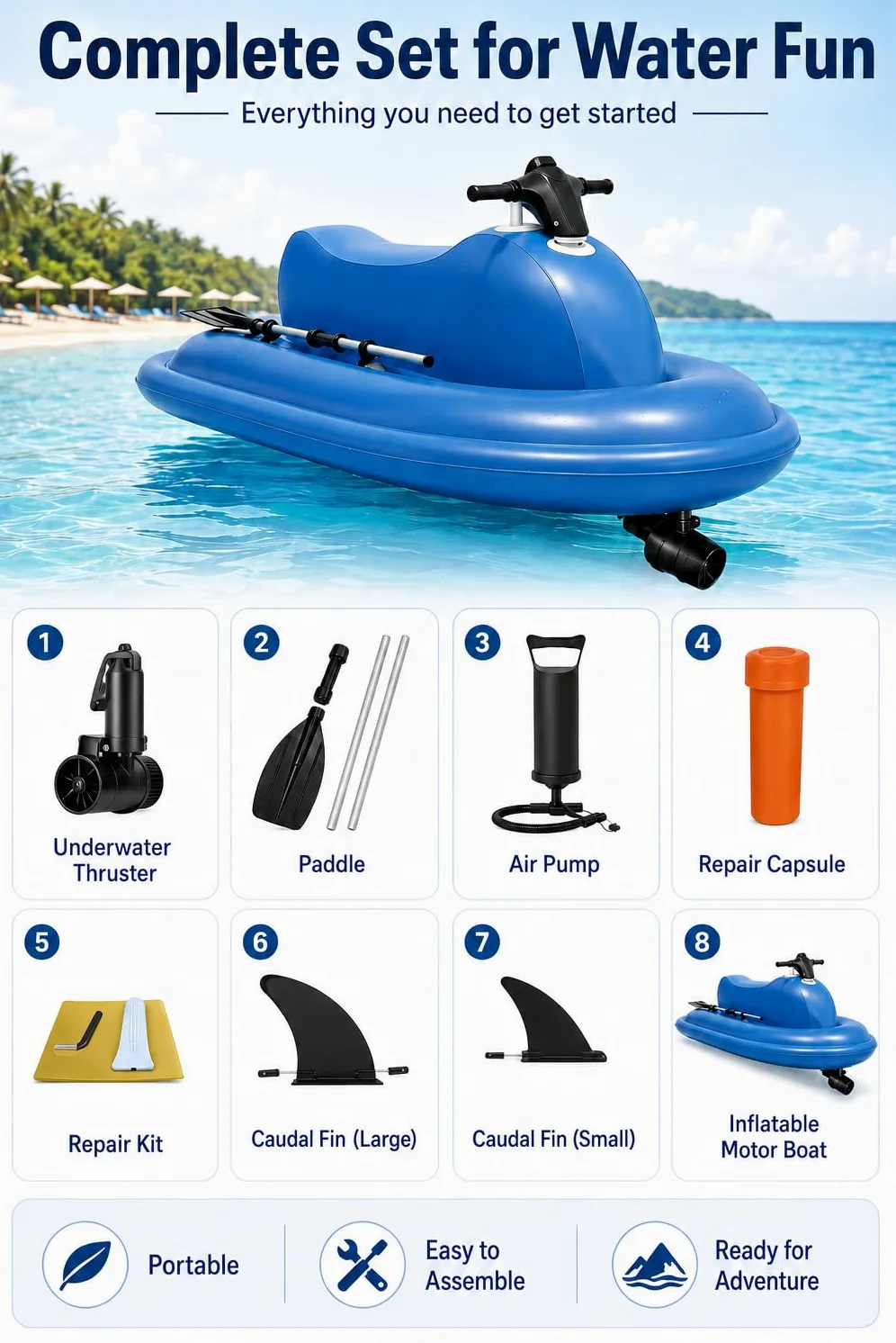 Barco Hinchable a Motor 500w/700w con Scooter Submarino 700W16A | 217 X 116 Cm, Asiento 100 Cm, Altura 25 Cm, 1-2 Personas, 150-220 Kg, Mando, Mango Y Cuerpo Plegable Para Familia